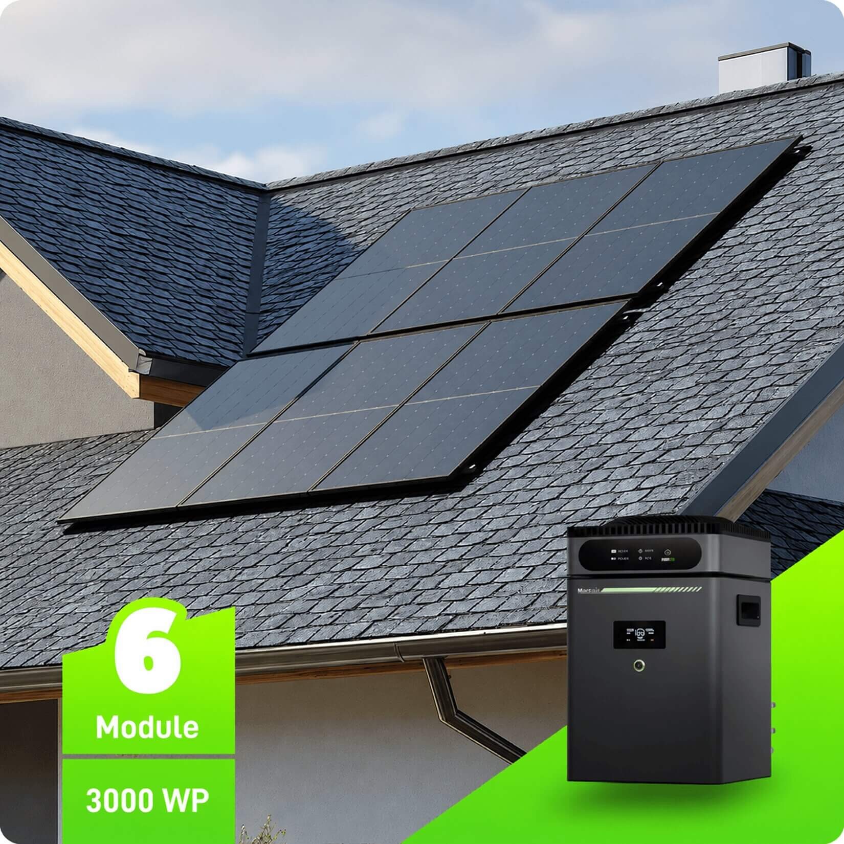 XXL Balkonkraftwerk  V2 3000Wp   5 kWh   Bitumendach
