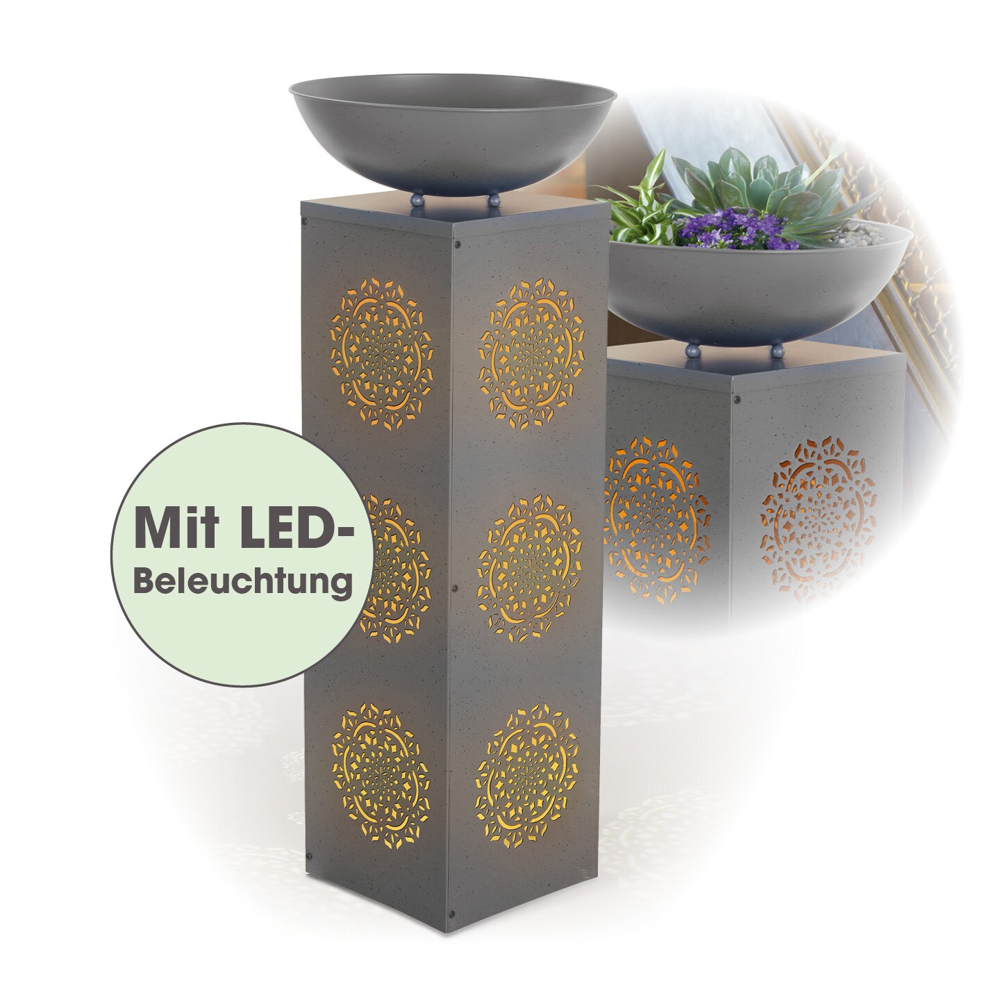 LED-Dekosäule Beton-Optik Mandala 87cm