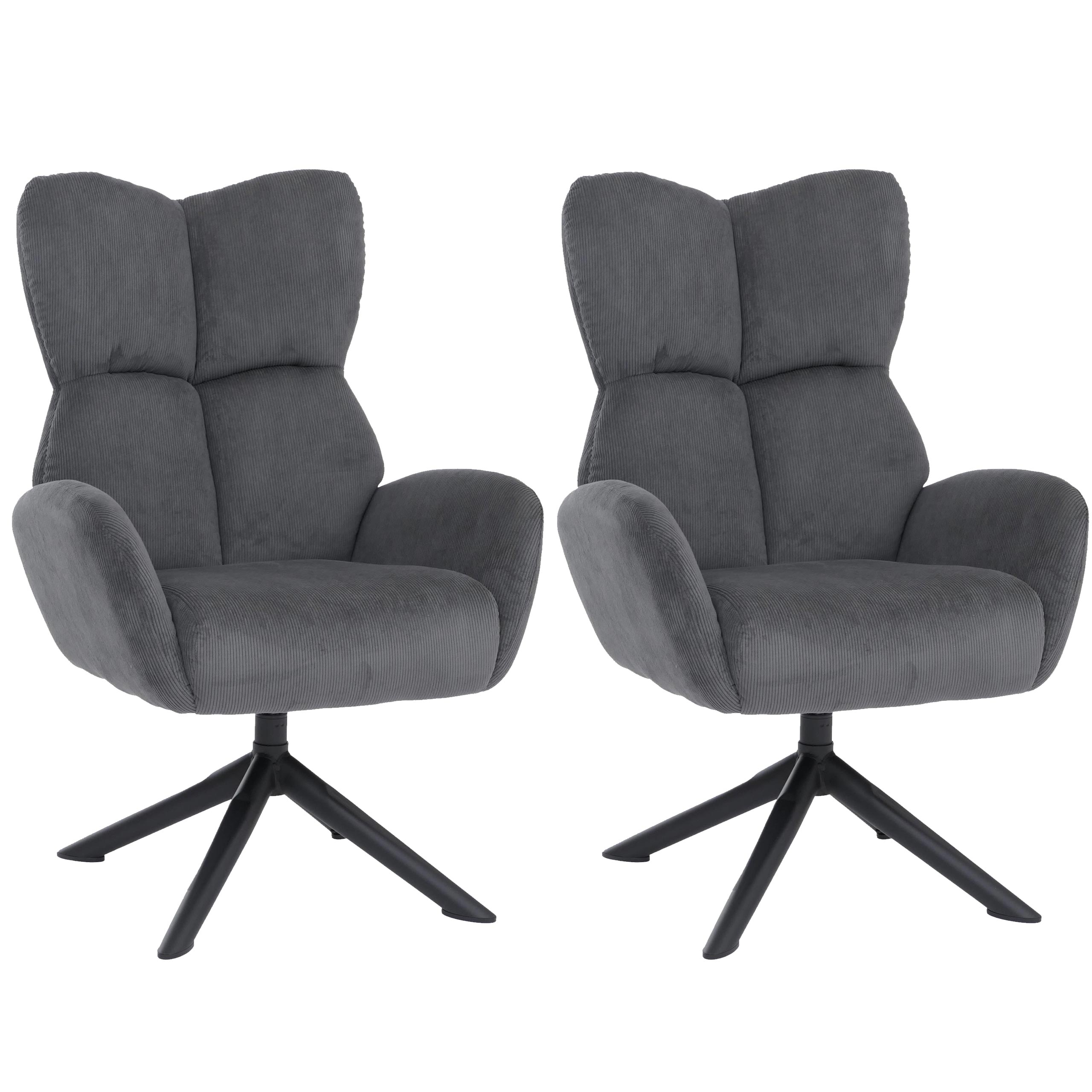 2er-Set Esszimmerstuhl MCW-Q54, Relaxstuhl Loungestuhl Polsterstuhl, drehbar Metall Cord (320g/m&sup2;) ~ dunkelgrau - Bild 1