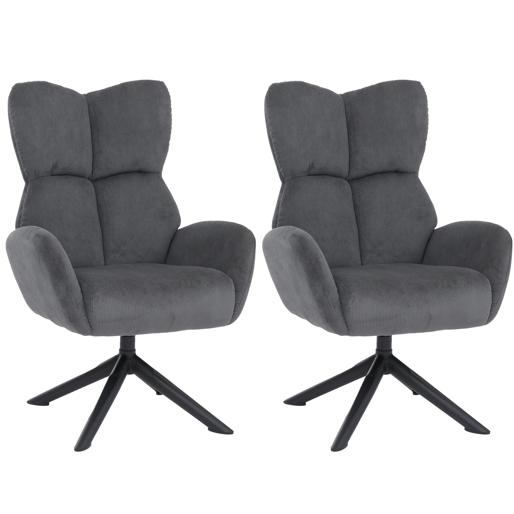 2er-Set Esszimmerstuhl MCW-Q54, Relaxstuhl Loungestuhl Polsterstuhl, drehbar Metall Cord (320g/m²) ~ dunkelgrau