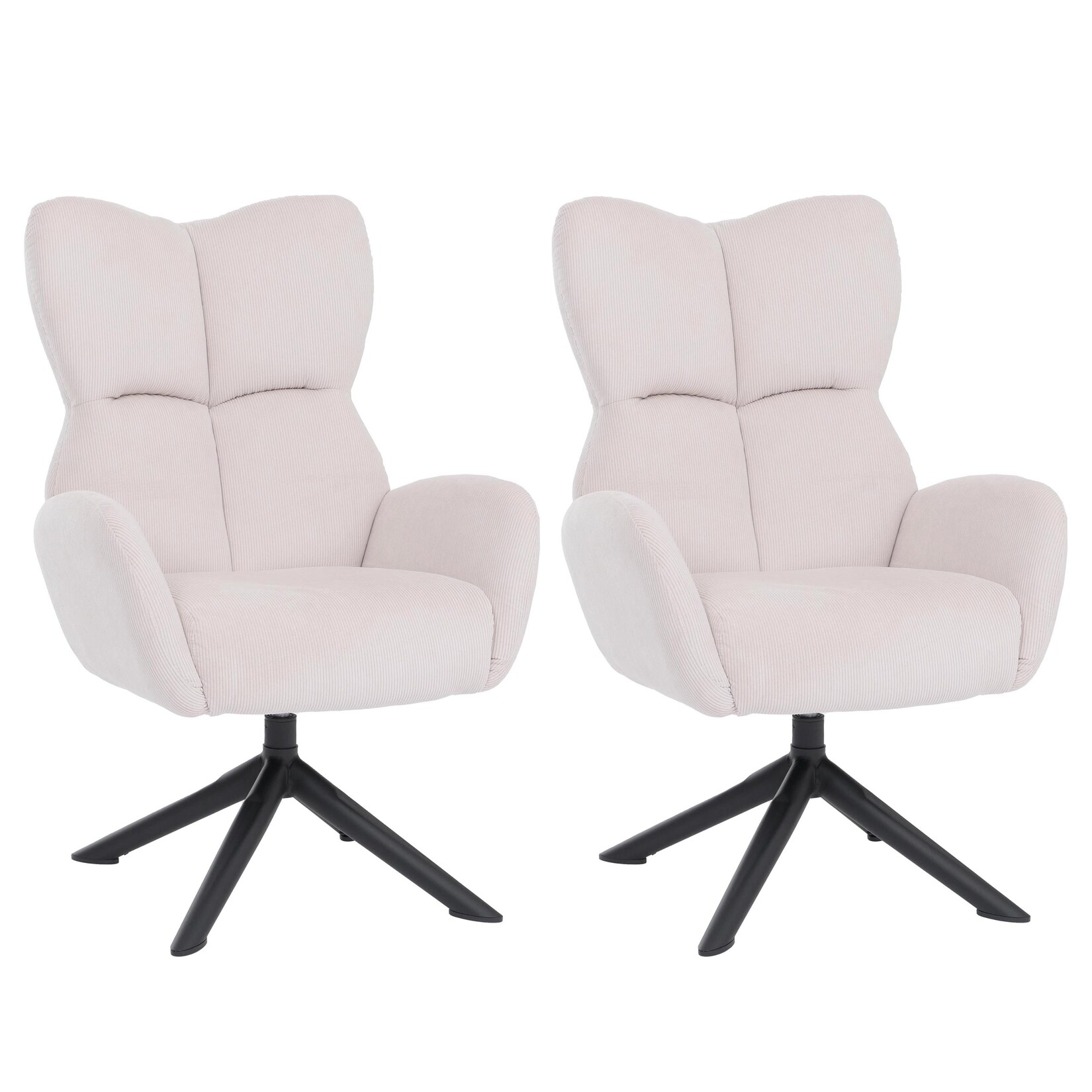 2er-Set Esszimmerstuhl MCW-Q54, Relaxstuhl Loungestuhl Polsterstuhl, drehbar Metall Cord (320g/m²) ~ creme
