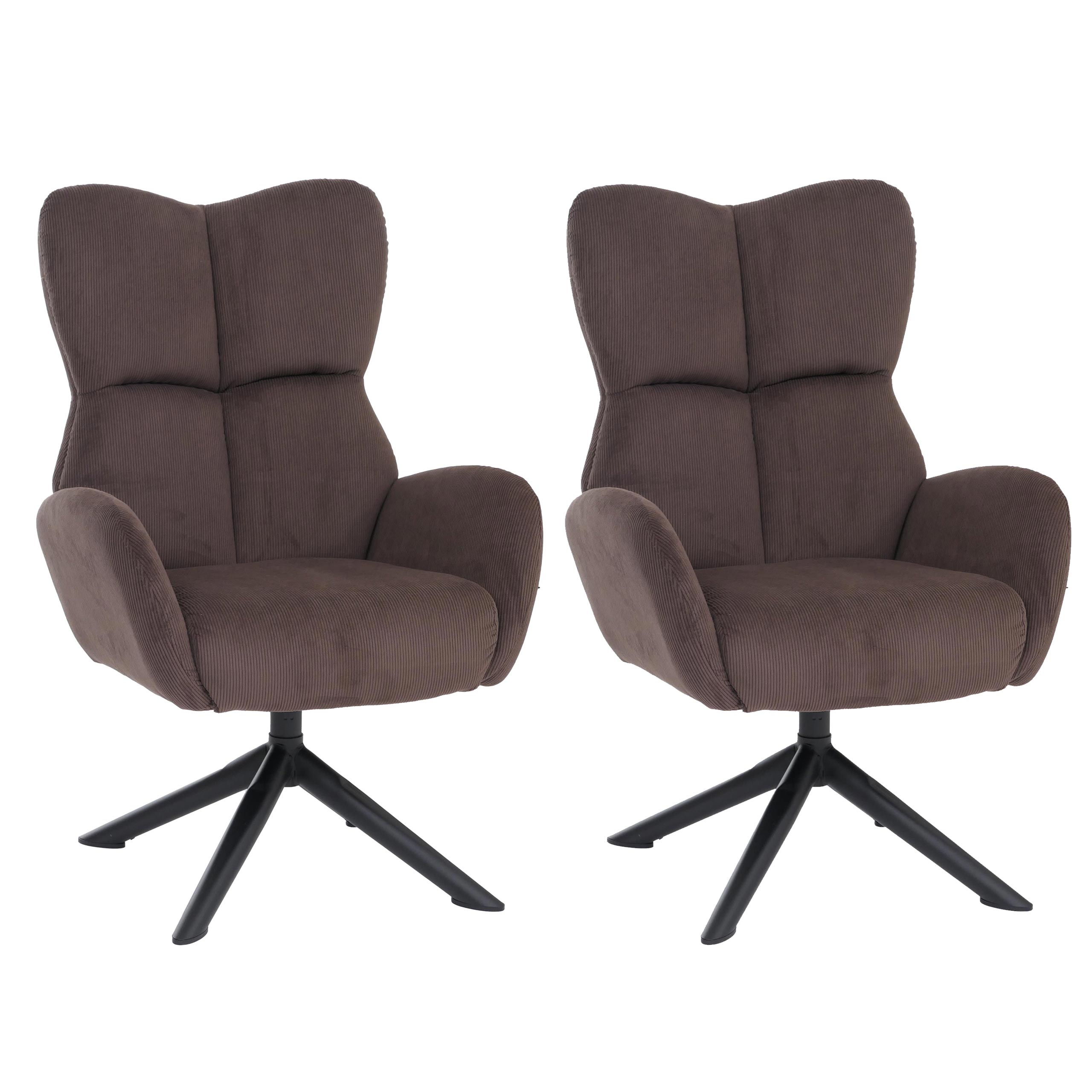 2er-Set Esszimmerstuhl MCW-Q54, Relaxstuhl Loungestuhl Polsterstuhl, drehbar Metall Cord (320g/m&sup2;) ~ dunkelbraun - Bild 1
