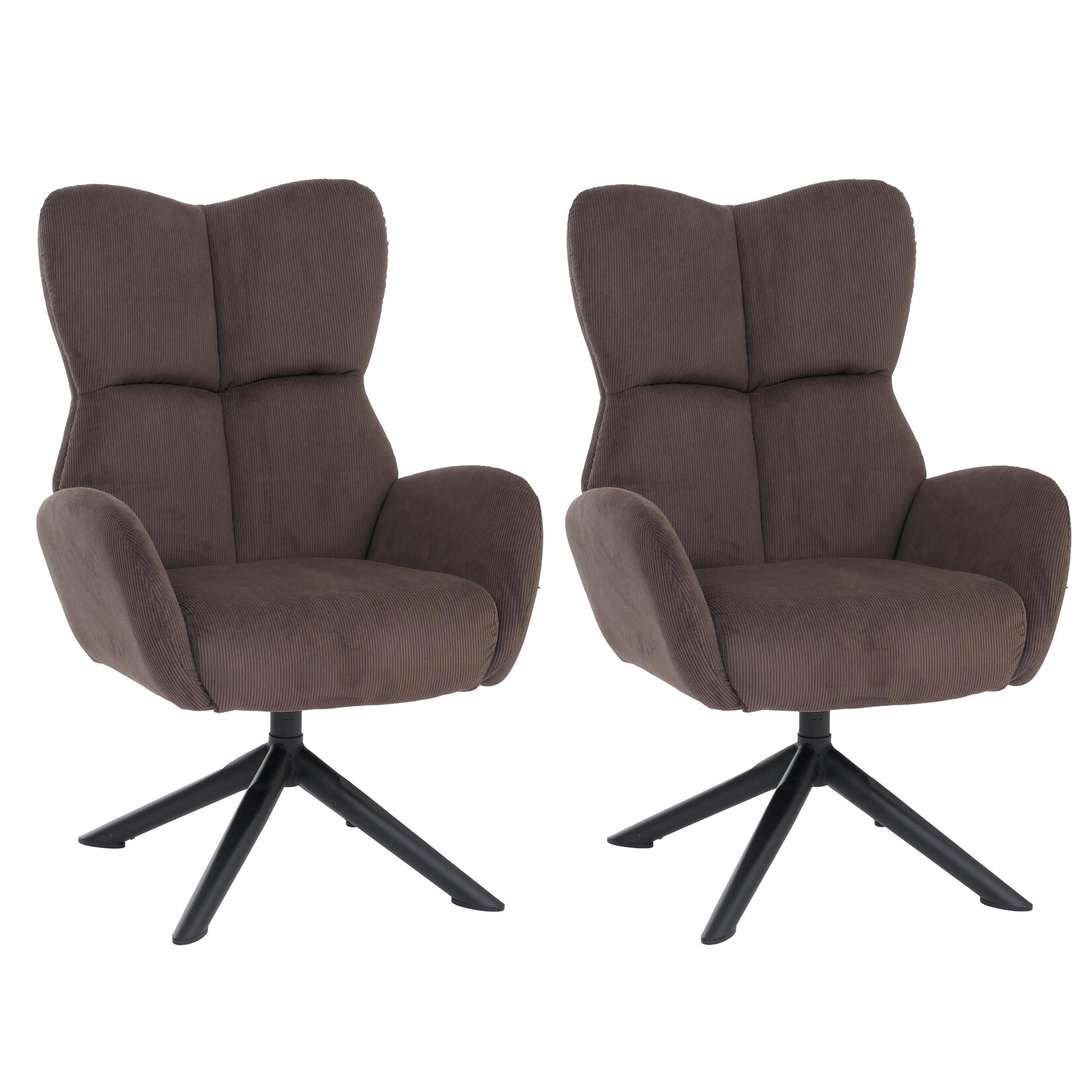 2er-Set Esszimmerstuhl MCW-Q54, Relaxstuhl Loungestuhl Polsterstuhl, drehbar Metall Cord (320g/m²) ~ dunkelbraun