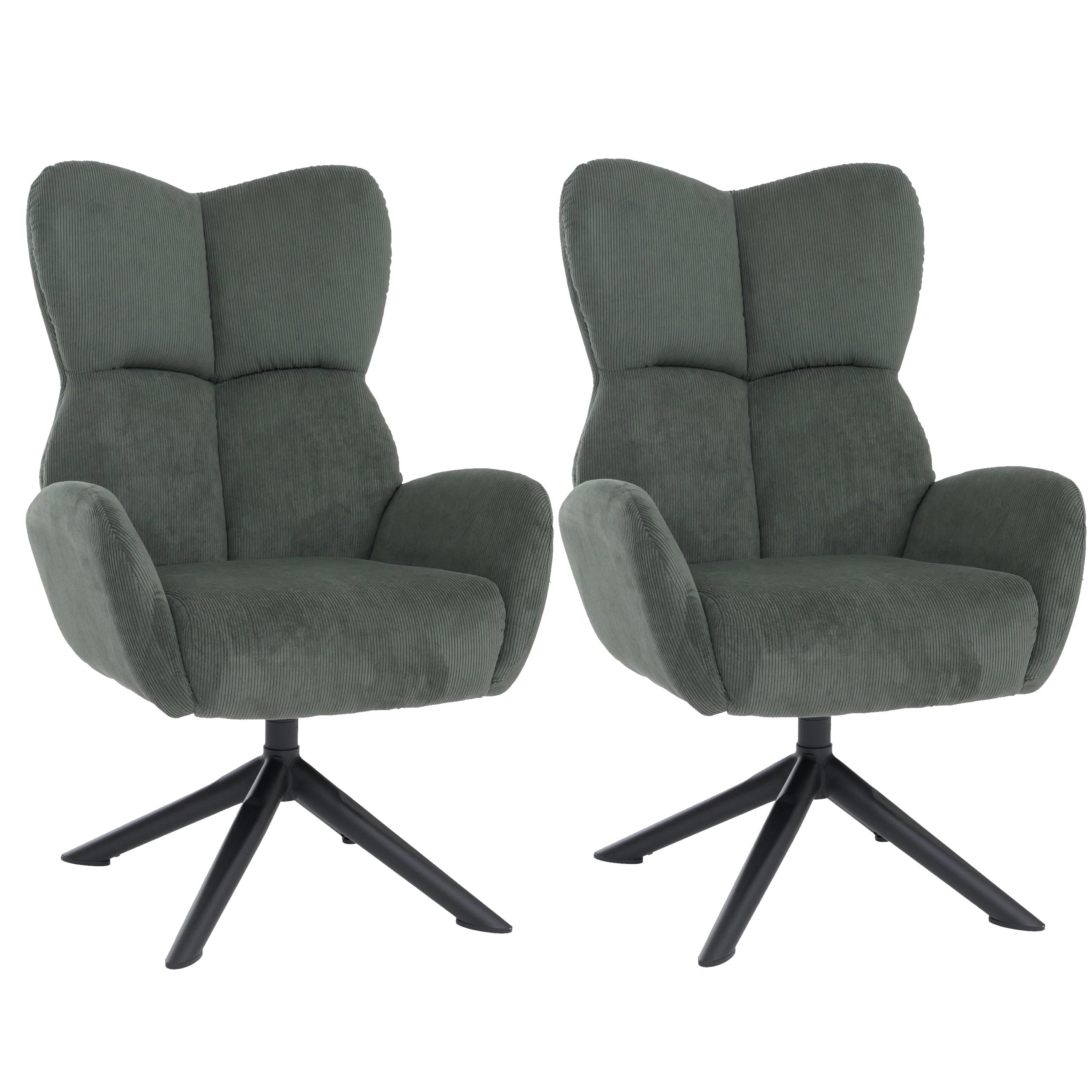 2er-Set Esszimmerstuhl MCW-Q54, Relaxstuhl Loungestuhl Polsterstuhl, drehbar Metall Cord (320g/m&sup2;) ~ gr&uuml;n - Bild 1