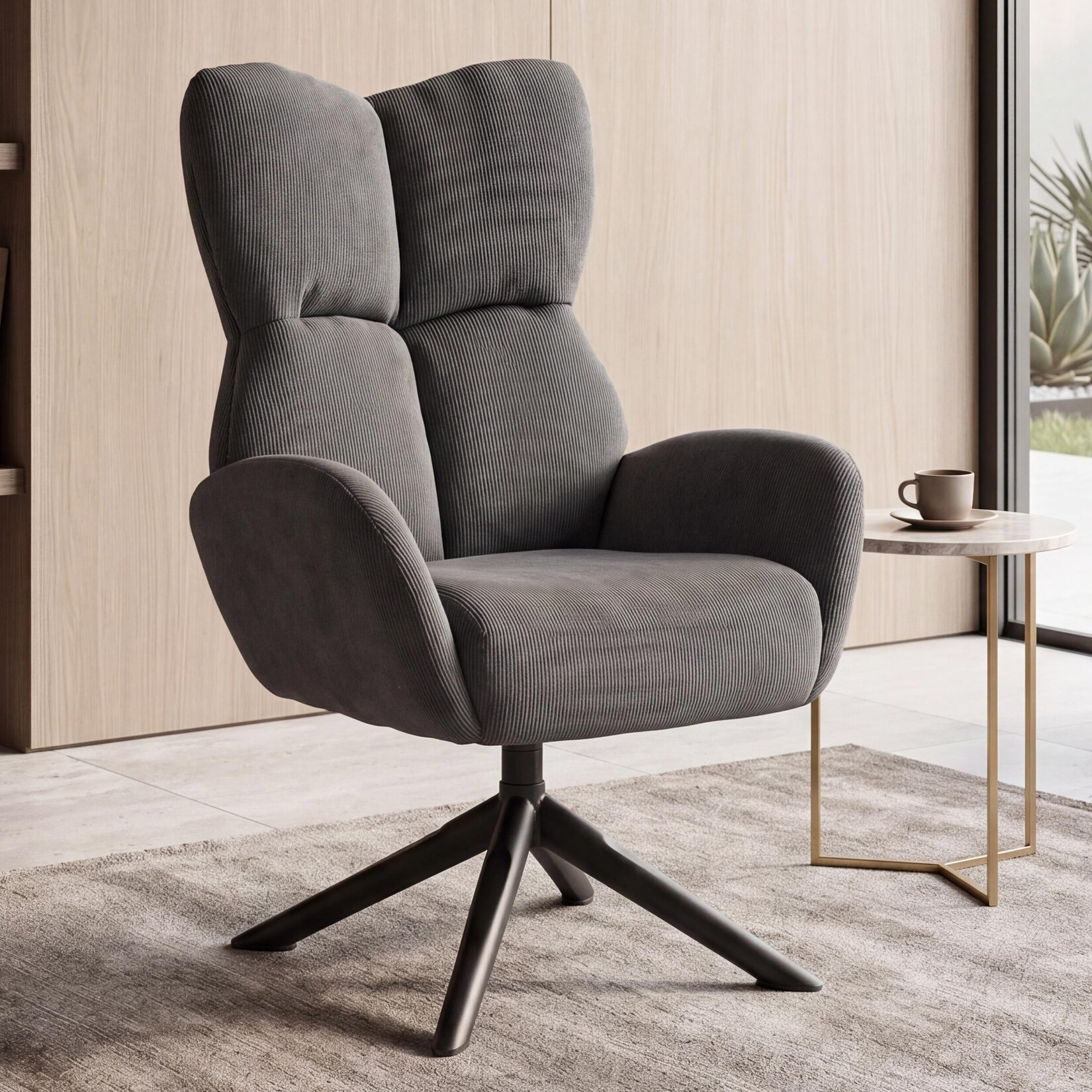 Loungesessel MCW-Q54, Cocktail-/Polster-/Relaxsessel Sessel Loungestuhl, drehbar Metall Cord (320g/m²) ~ dunkelgrau