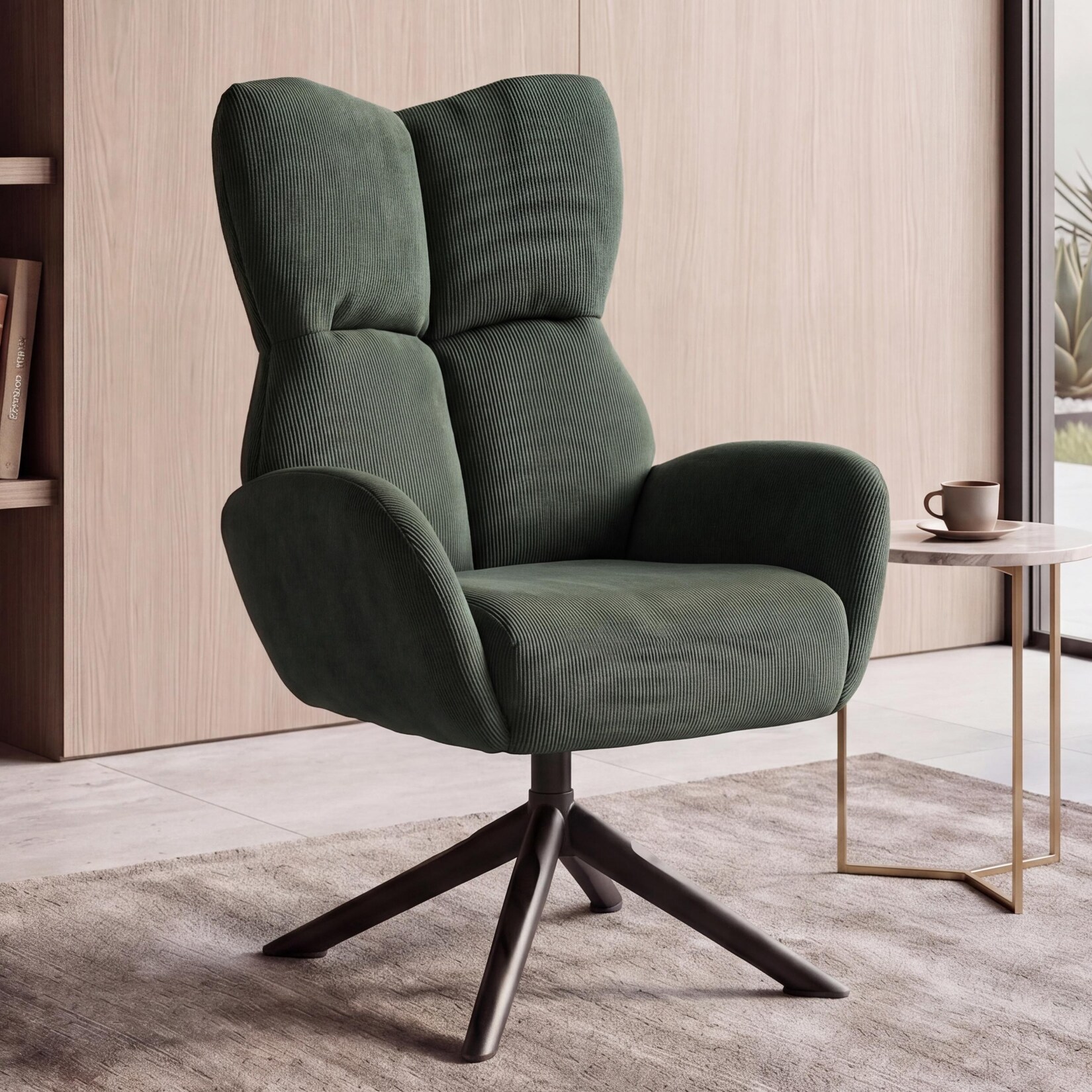 Loungesessel MCW-Q54, Cocktail-/Polster-/Relaxsessel Sessel Loungestuhl, drehbar Metall Cord (320g/m²) ~ grün