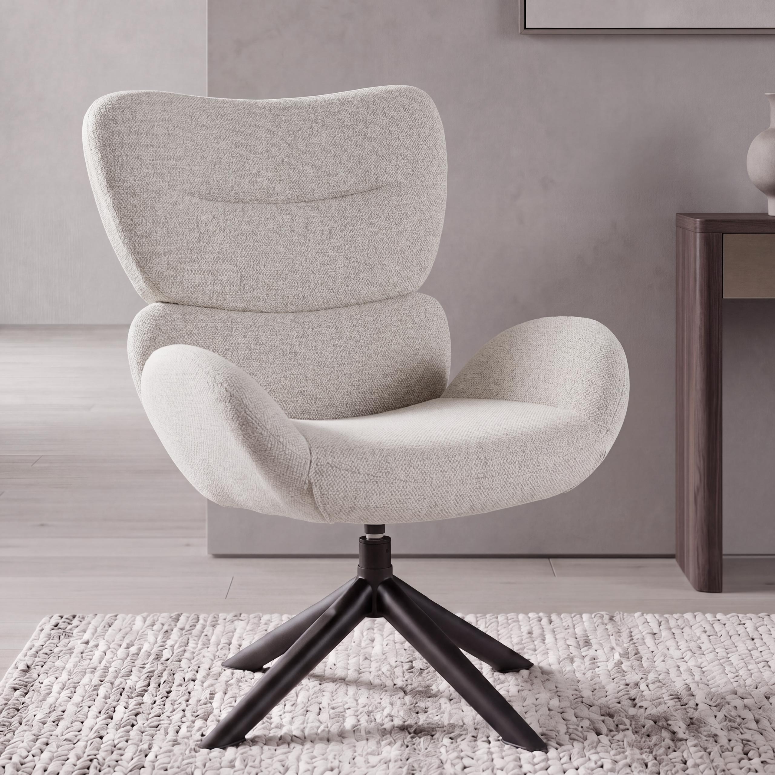 Loungestuhl MCW-Q53, Sessel Loungesessel Esszimmerstuhl, drehbar Metall Chenille (420g/m&sup2;) ~ creme - Bild 1