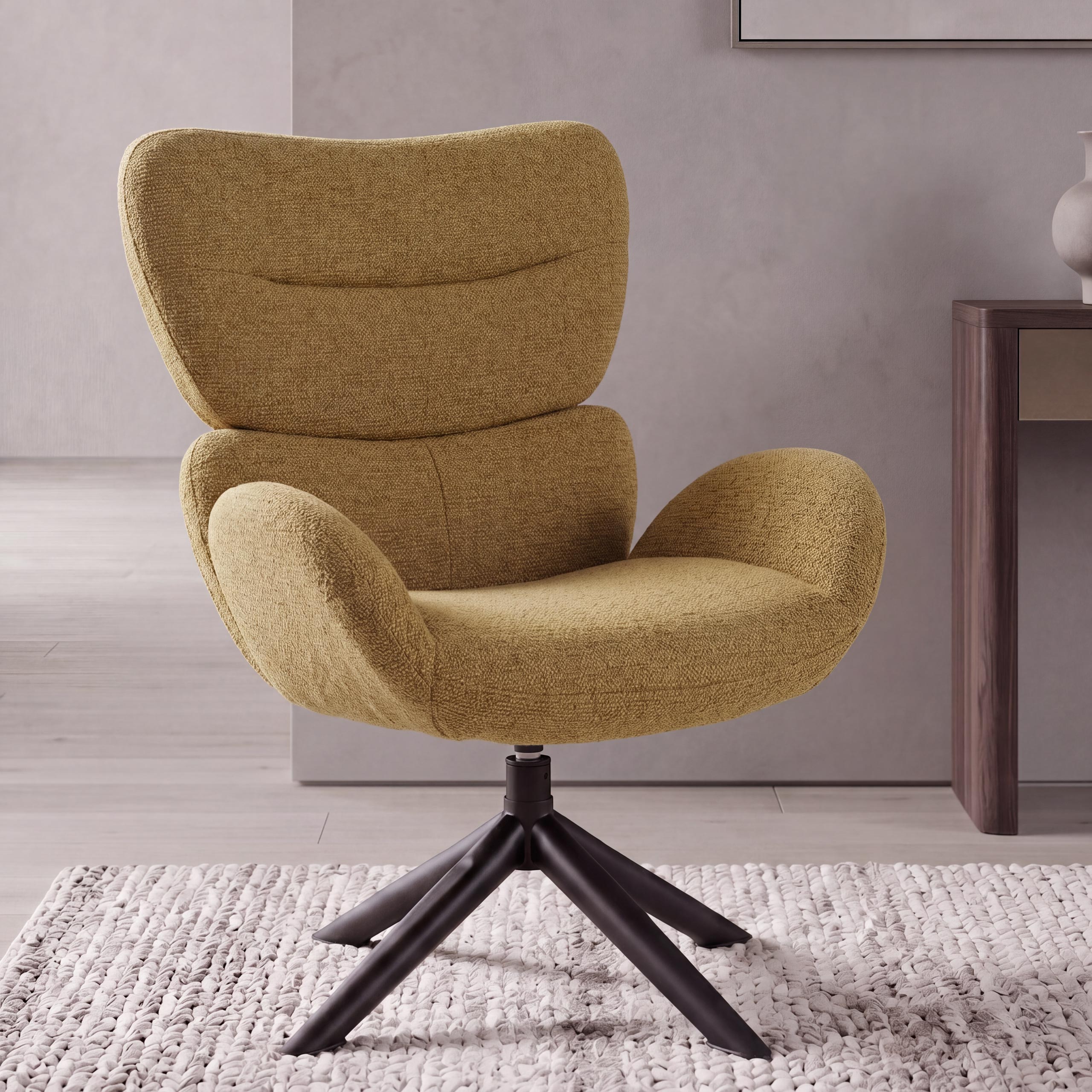 Loungestuhl MCW-Q53, Sessel Loungesessel Esszimmerstuhl, drehbar Metall Chenille (420g/m&sup2;) ~ senfgelb - Bild 1