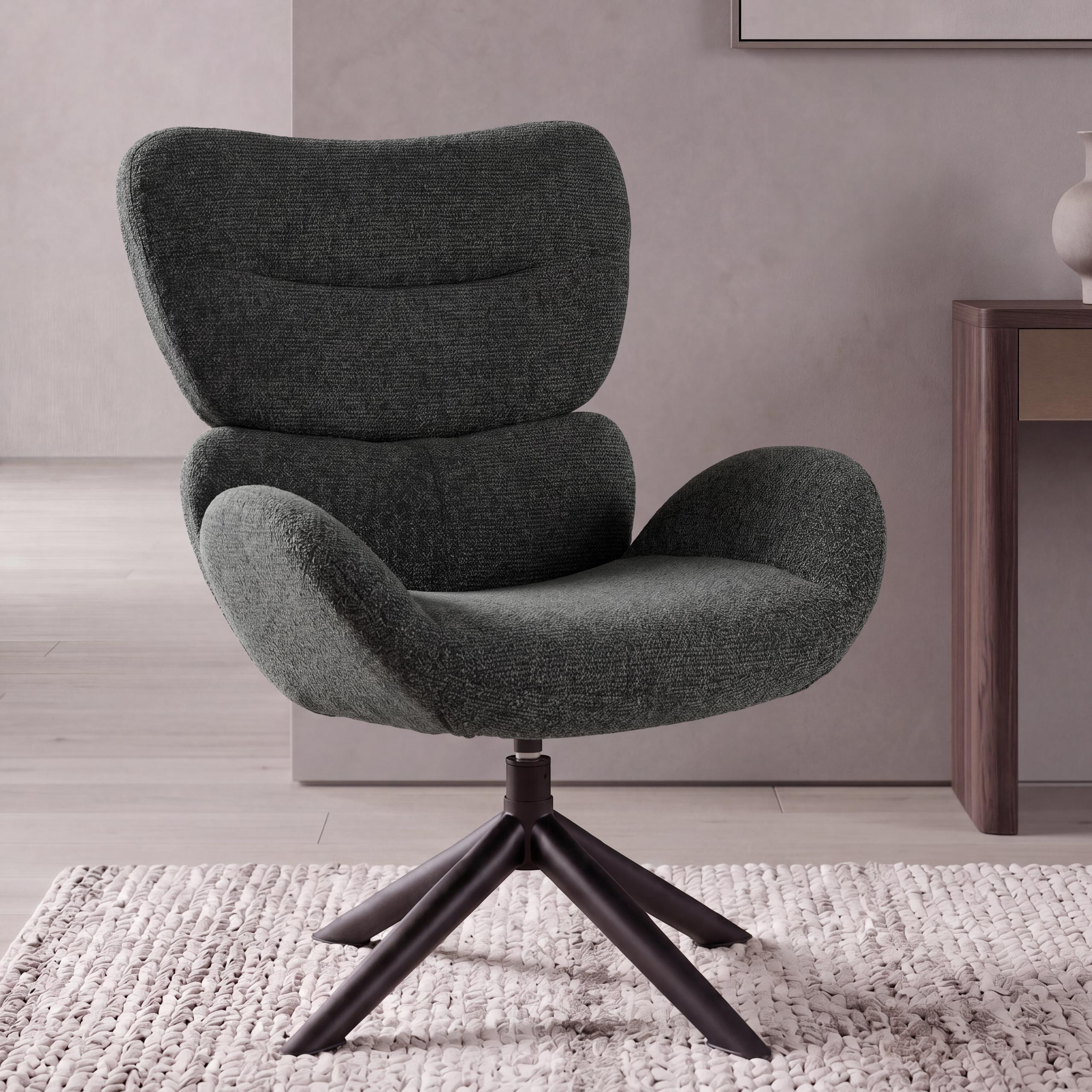 Loungestuhl MCW-Q53, Sessel Loungesessel Esszimmerstuhl, drehbar Metall Chenille (420g/m&sup2;) ~ dunkelgr&uuml;n - Bild 1