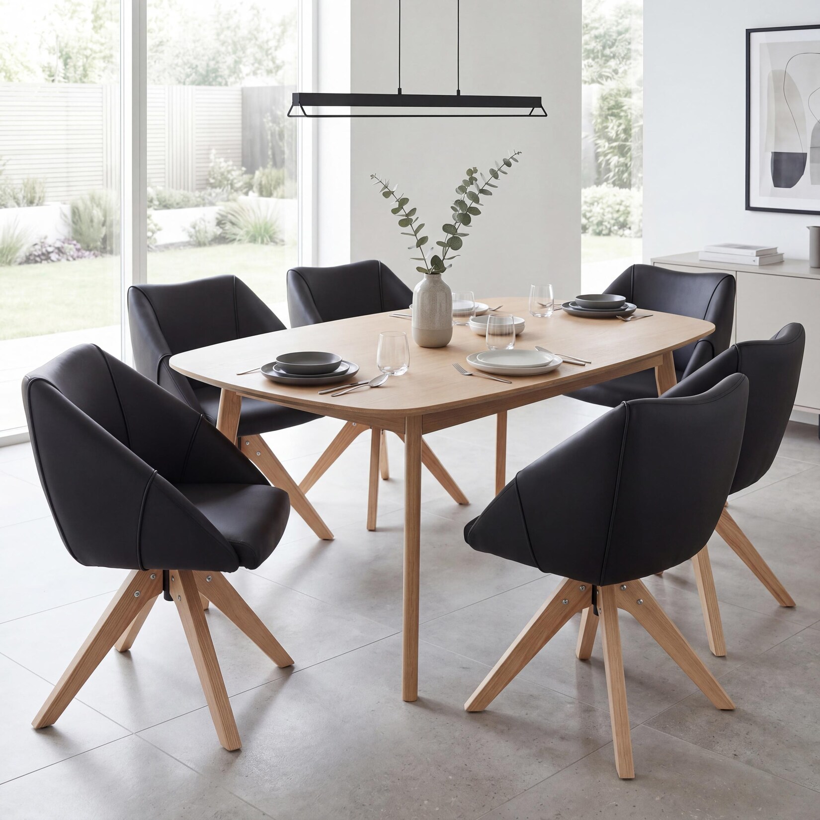 6er-Set Esszimmerstuhl MCW-Q52, Küchenstuhl Drehstuhl Polsterstuhl Esstischstuhl, drehbar Holz Kunstleder ~ schwarz