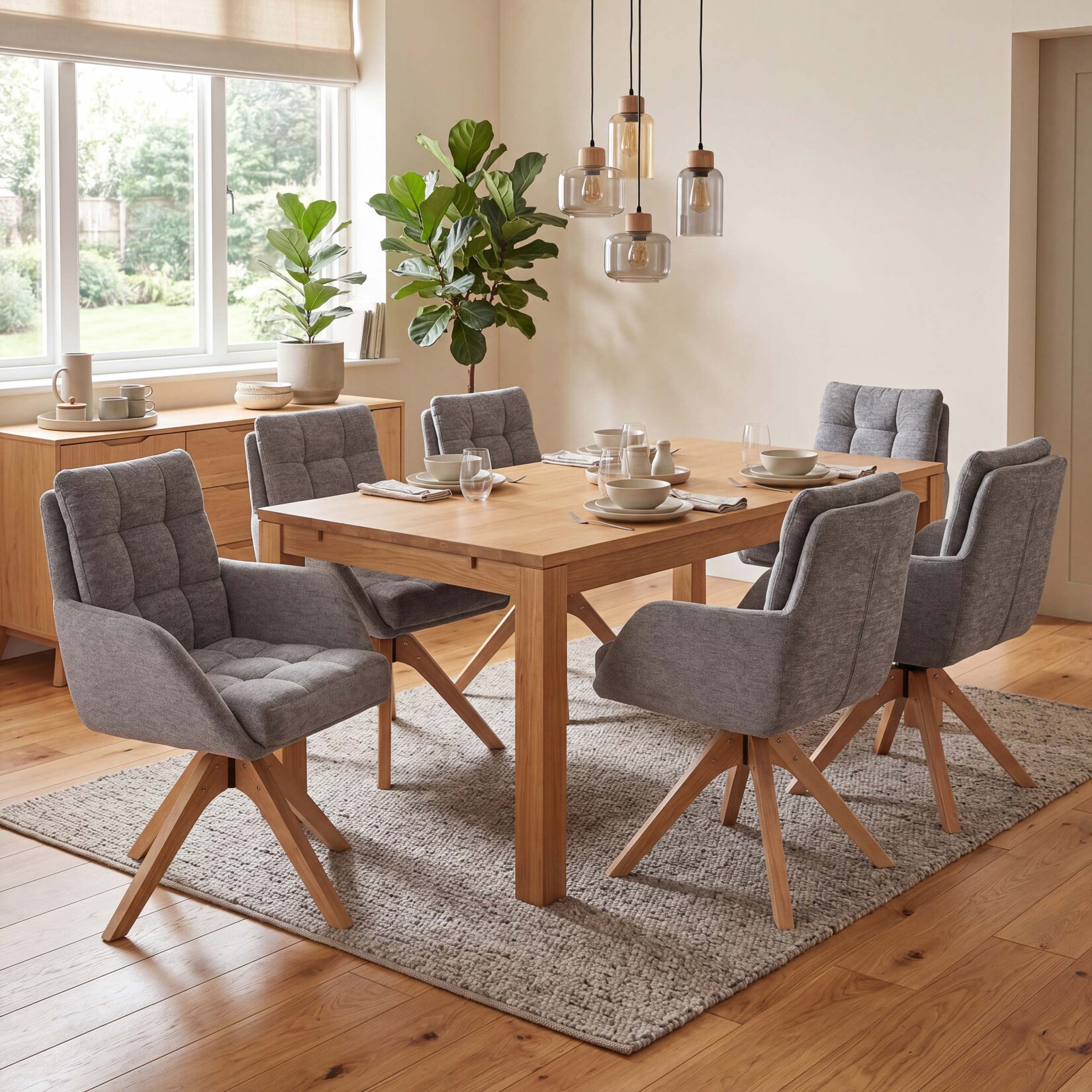 6er-Set Esszimmerstuhl MCW-Q36, Küchenstuhl Stuhl, drehbar Stoff Chenille (680g/m²) Öko-Tex Holz MVG ~ grau