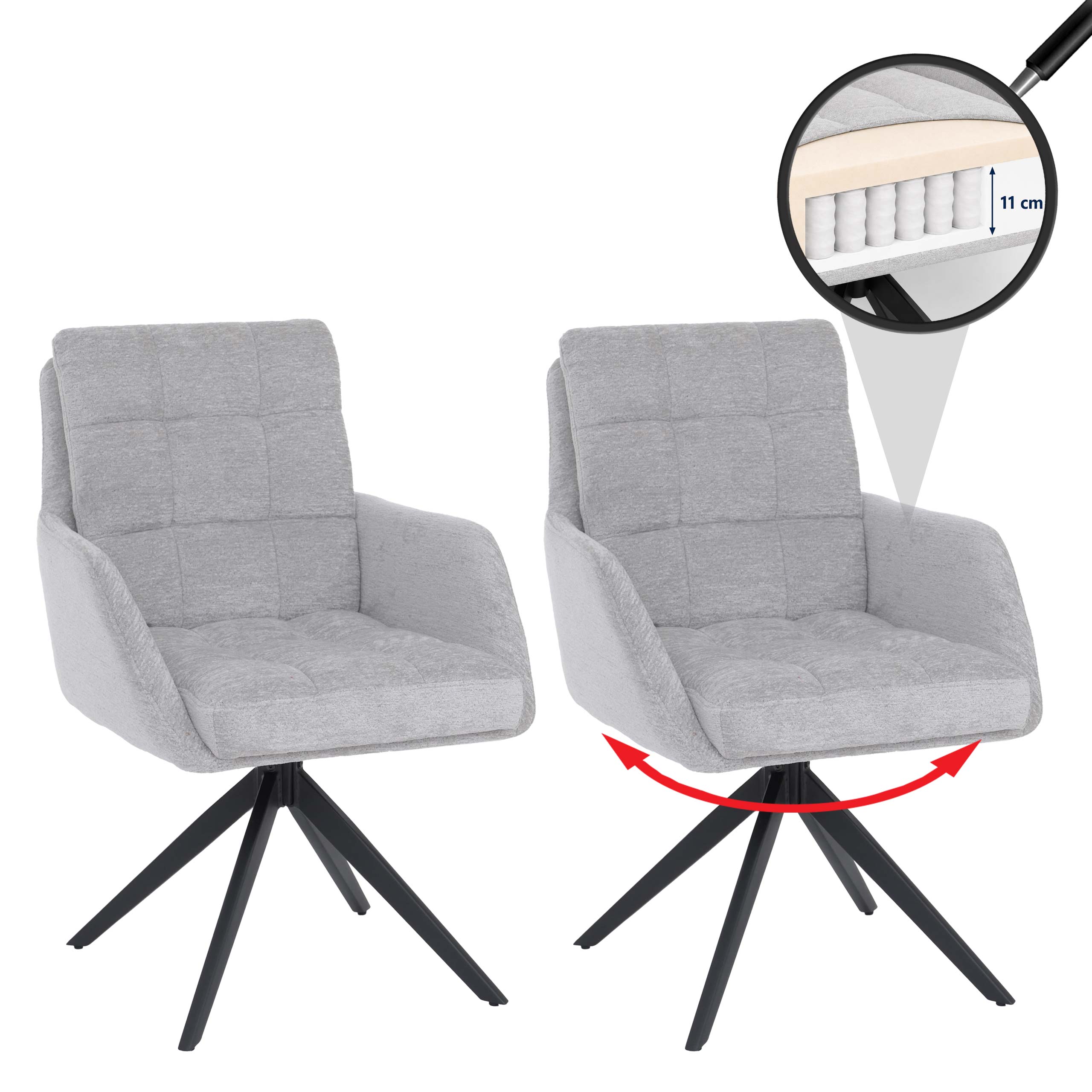 2er-Set Esszimmerstuhl MCW-Q36, K&uuml;chenstuhl drehbar Auto-Return, Stoff Chenille (680g/m&sup2;) &Ouml;ko-Tex Metall MVG ~ beige - Bild 1