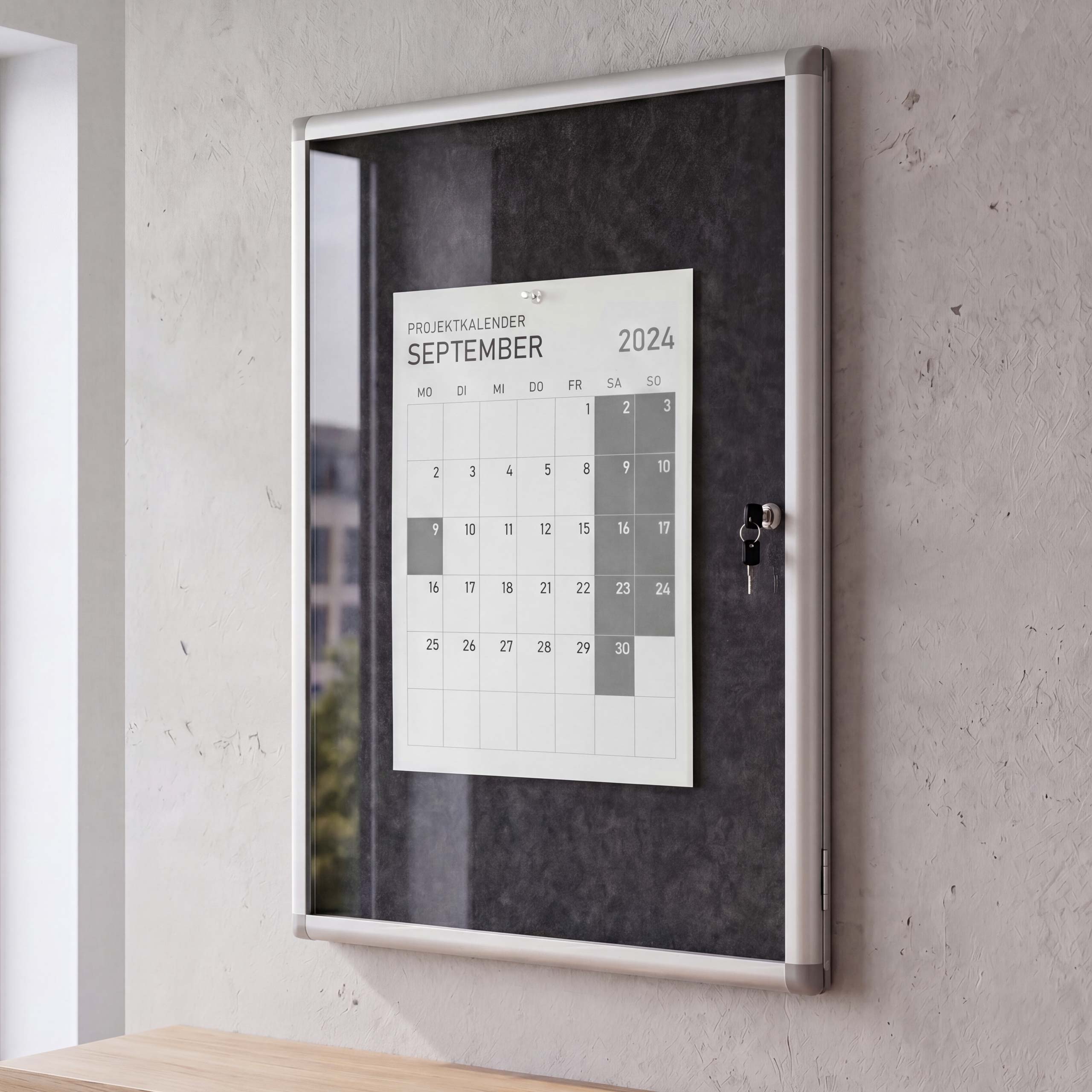 Schaukasten HWC-Q51, Memoboard Pinnwand mit Filzoberfl&auml;che, Aluminium abschlie&szlig;bar inkl. Zubeh&ouml;r 95x68x7cm ~ schwarz - Bild 1
