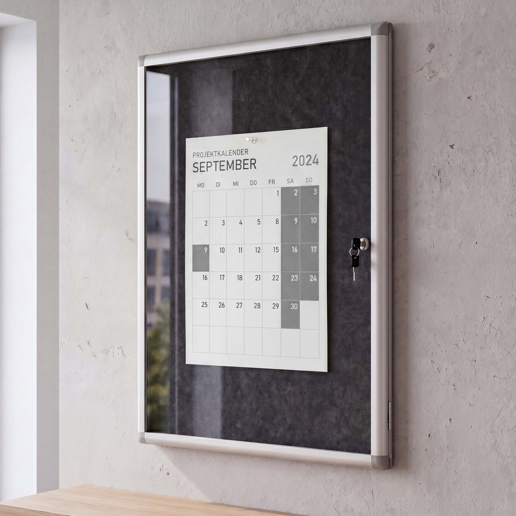 Schaukasten MCW-Q51, Memoboard Pinnwand mit Filzoberfläche, Aluminium abschließbar inkl. Zubehör 95x68x7cm ~ schwarz
