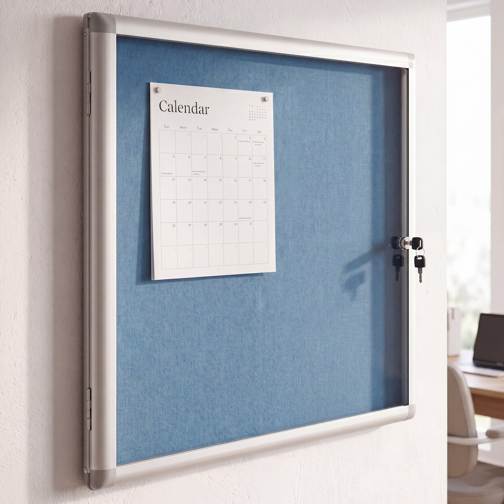 Schaukasten MCW-Q51, Memoboard Pinnwand mit Filzoberfläche, Aluminium abschließbar inkl. Zubehör 65x68x7cm ~ blau