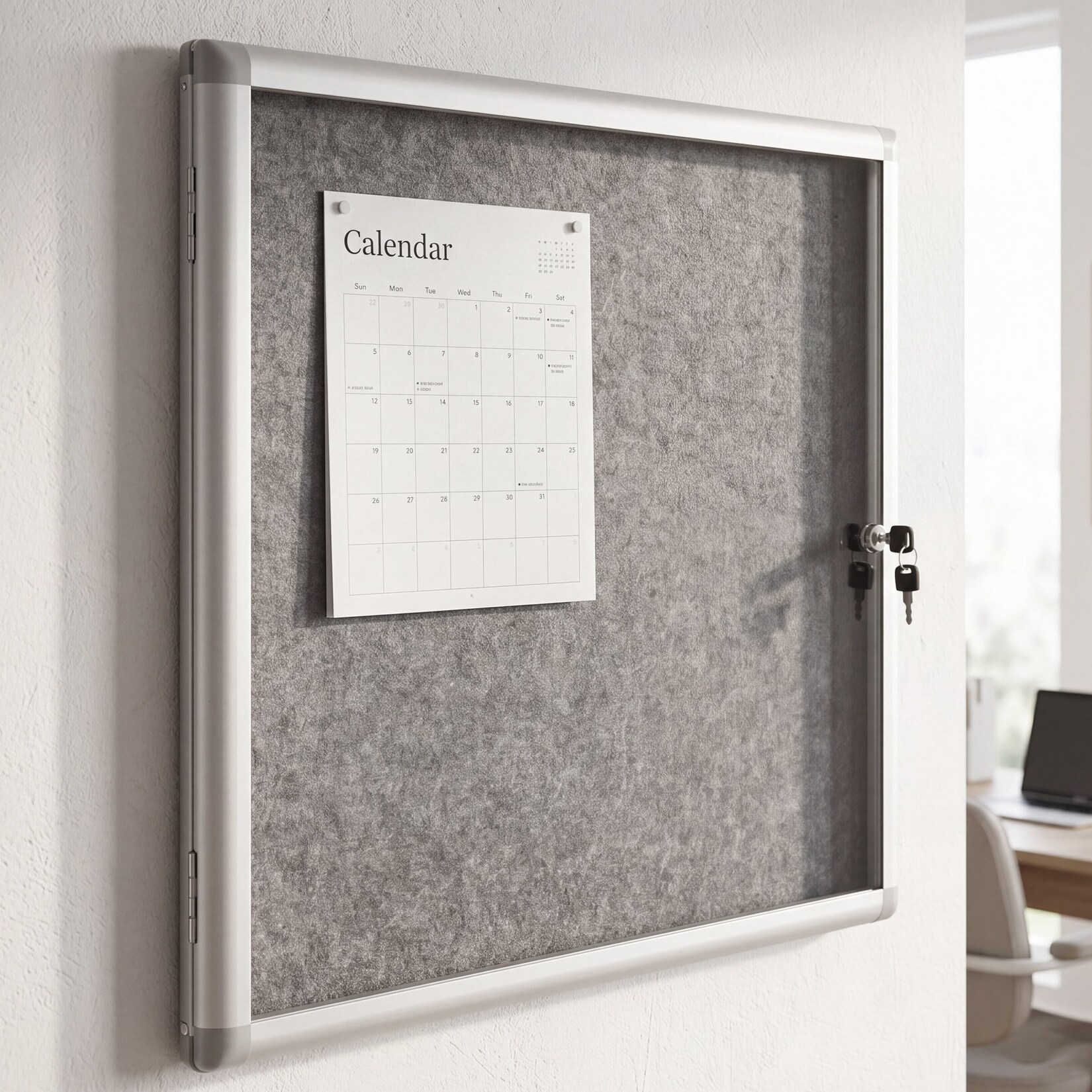 Schaukasten MCW-Q51, Memoboard Pinnwand mit Filzoberfläche, Aluminium abschließbar inkl. Zubehör 65x68x7cm ~ grau