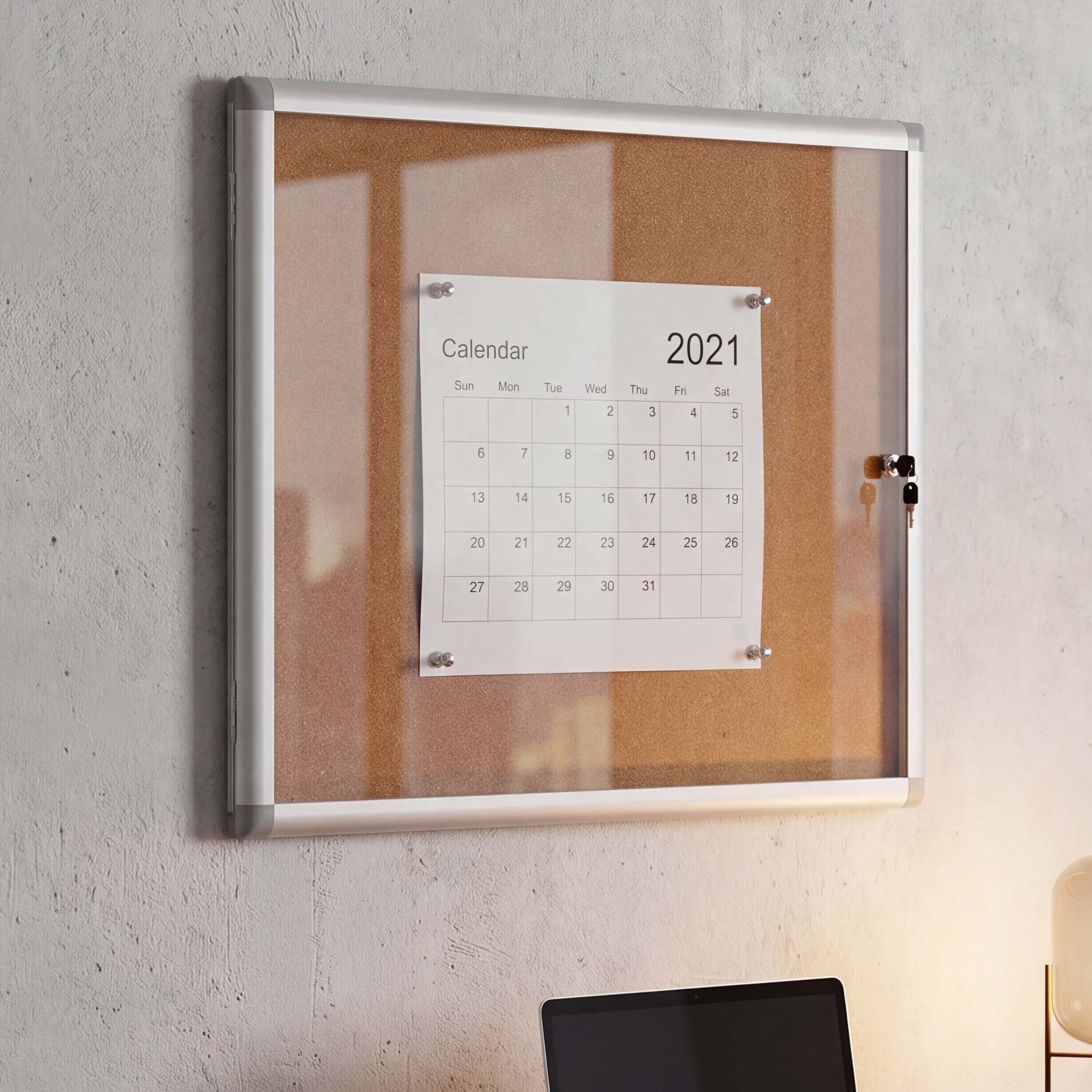Schaukasten MCW-Q51, Memoboard Pinnwand mit Korkoberfl&auml;che, Aluminium abschlie&szlig;bar inkl. Zubeh&ouml;r 65x68x7cm - Bild 1