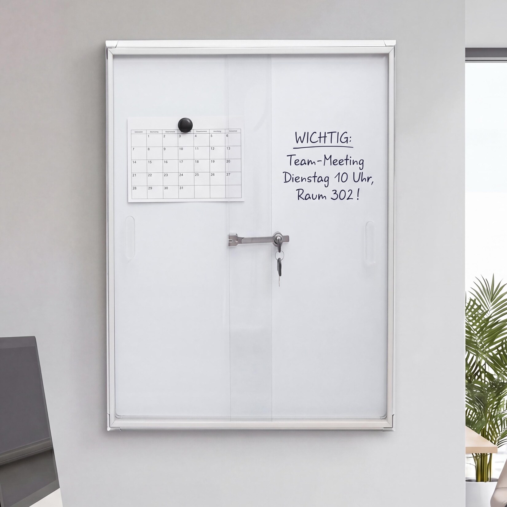 Schaukasten MCW-Q50, Magnettafel Whiteboard Memoboard Pinnwand, Aluminium abschließbar inkl. Zubehör 96x66x9cm