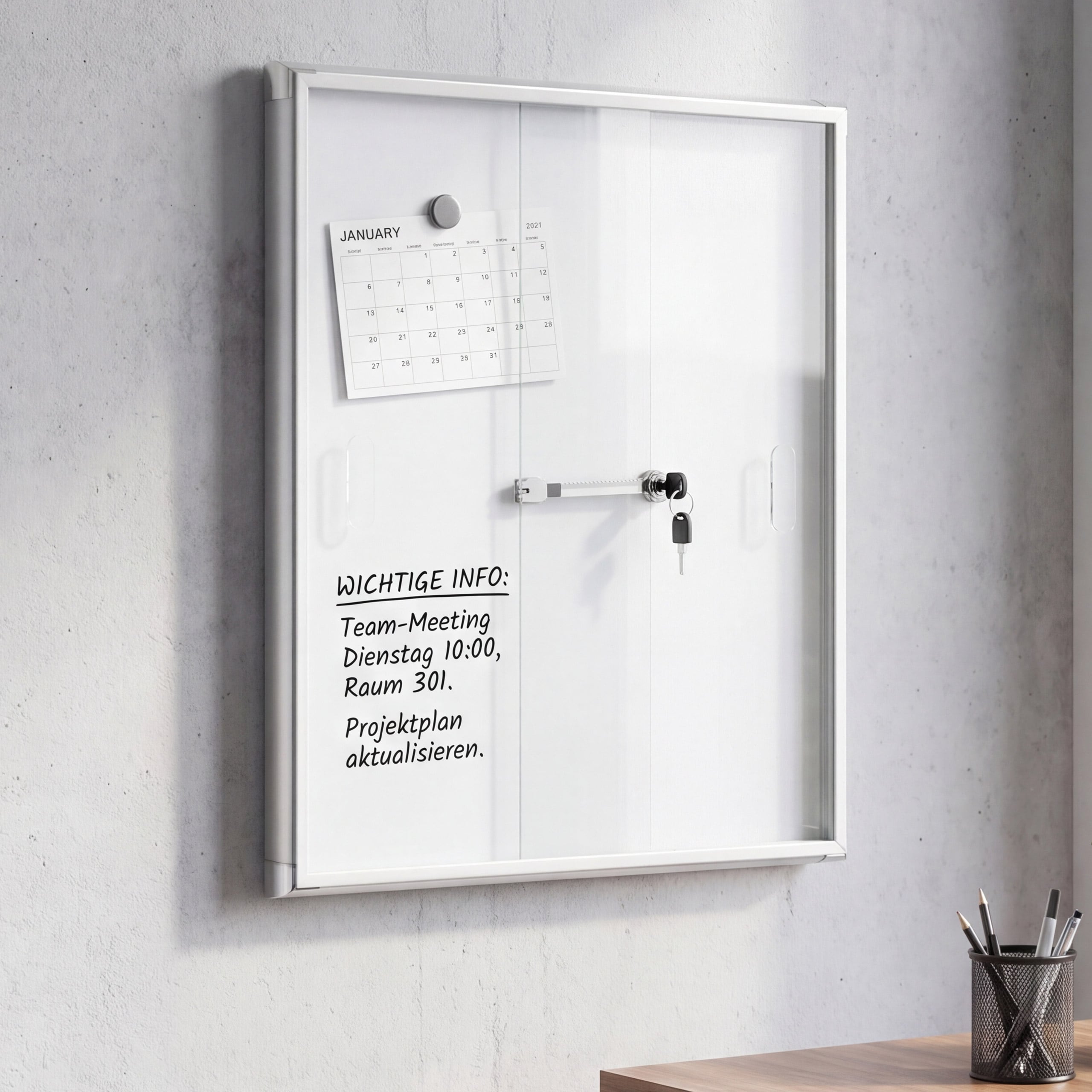 Schaukasten MCW-Q50, Magnettafel Whiteboard Memoboard Pinnwand, Aluminium abschlie&szlig;bar inkl. Zubeh&ouml;r 66x47x9cm - Bild 1