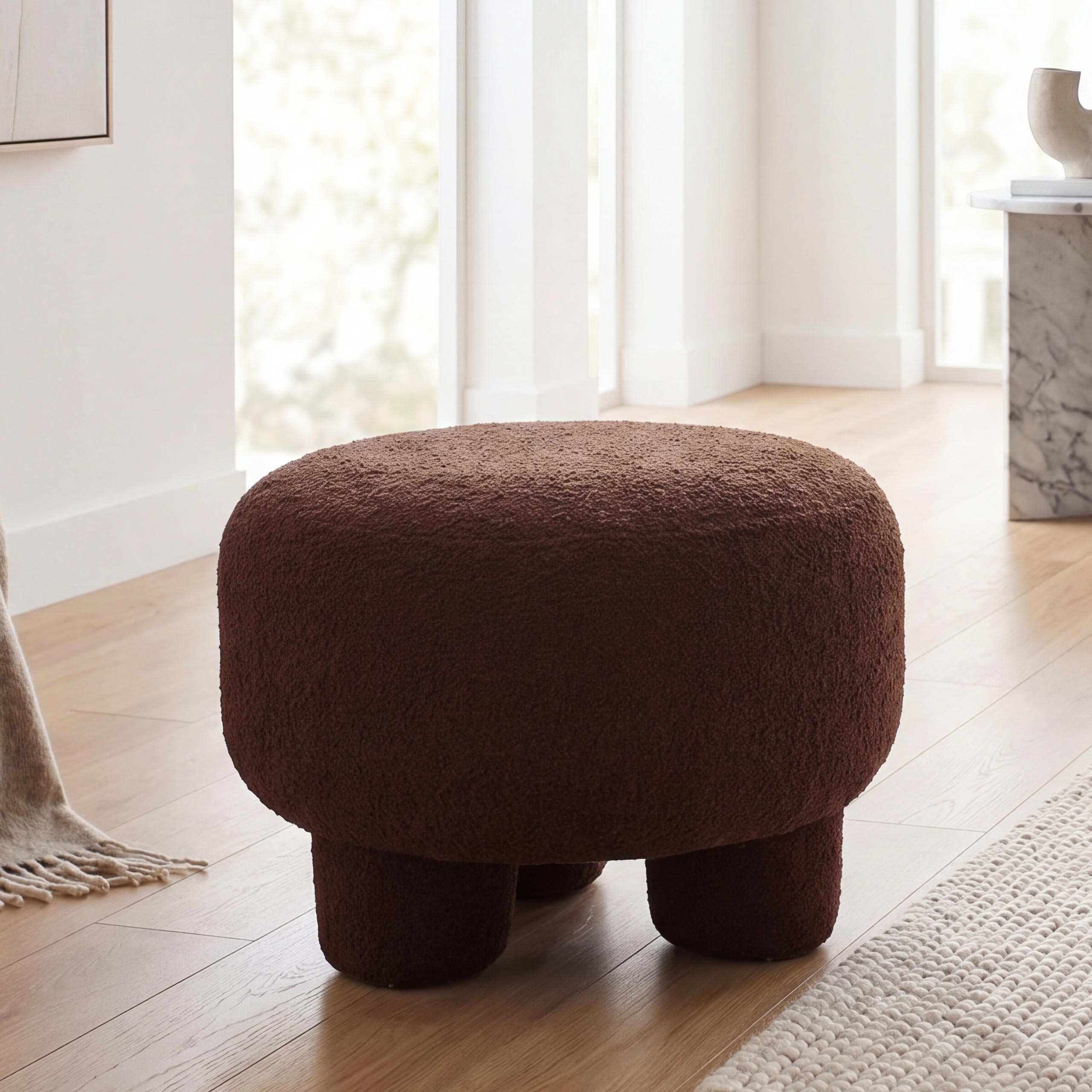 Hocker MCW-Q49, Sitzhocker Ottomane Polsterhocker Pouf, Stoff/Textil Boucl&eacute; (200g/m&sup2;) 55cm ~ dunkelbraun - Bild 1
