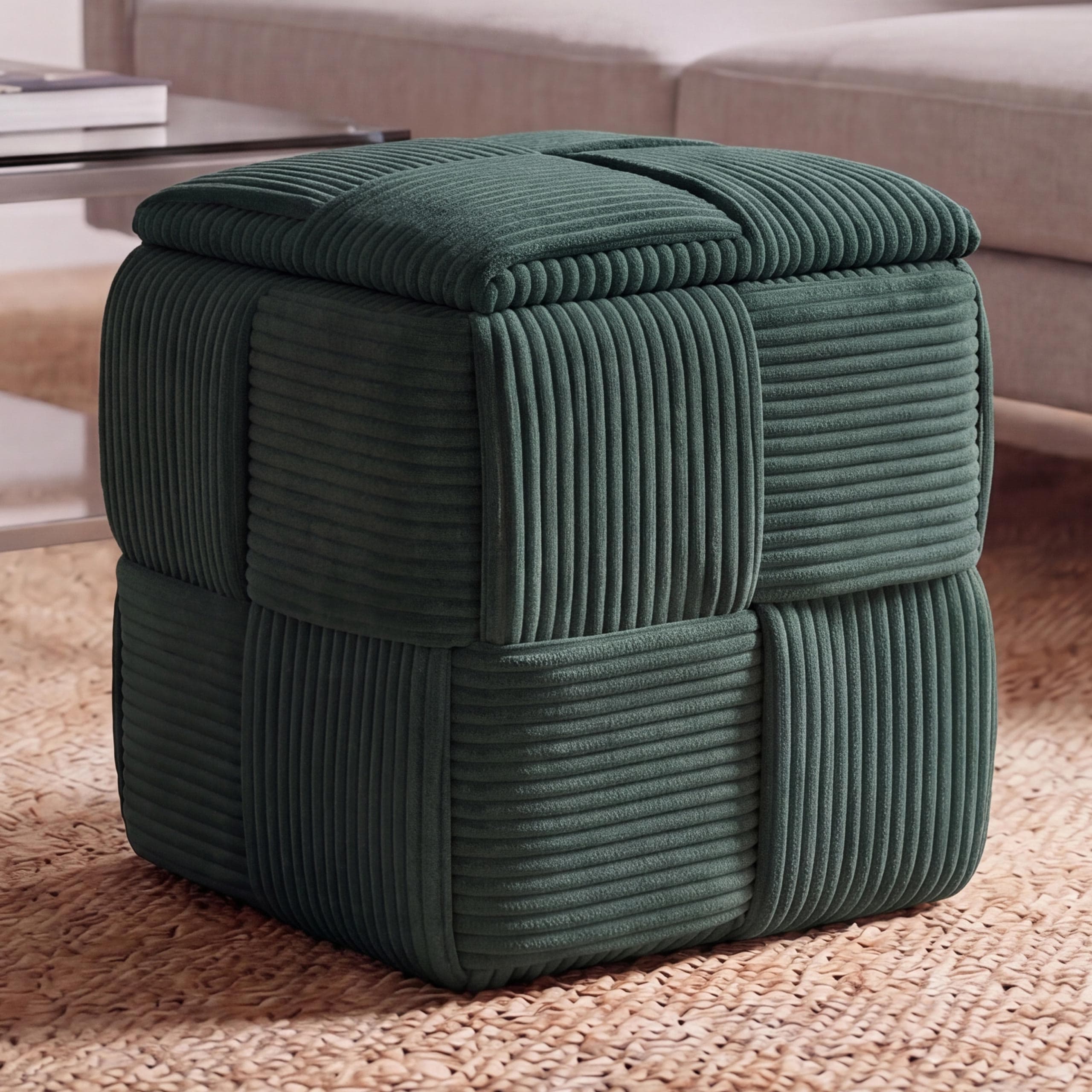 Hocker MCW-Q47, Sitzhocker Ottomane Polsterhocker Pouf, Deckel Staufach Stoff Cord (260g/m&sup2;) 43x40x40cm - Bild 1