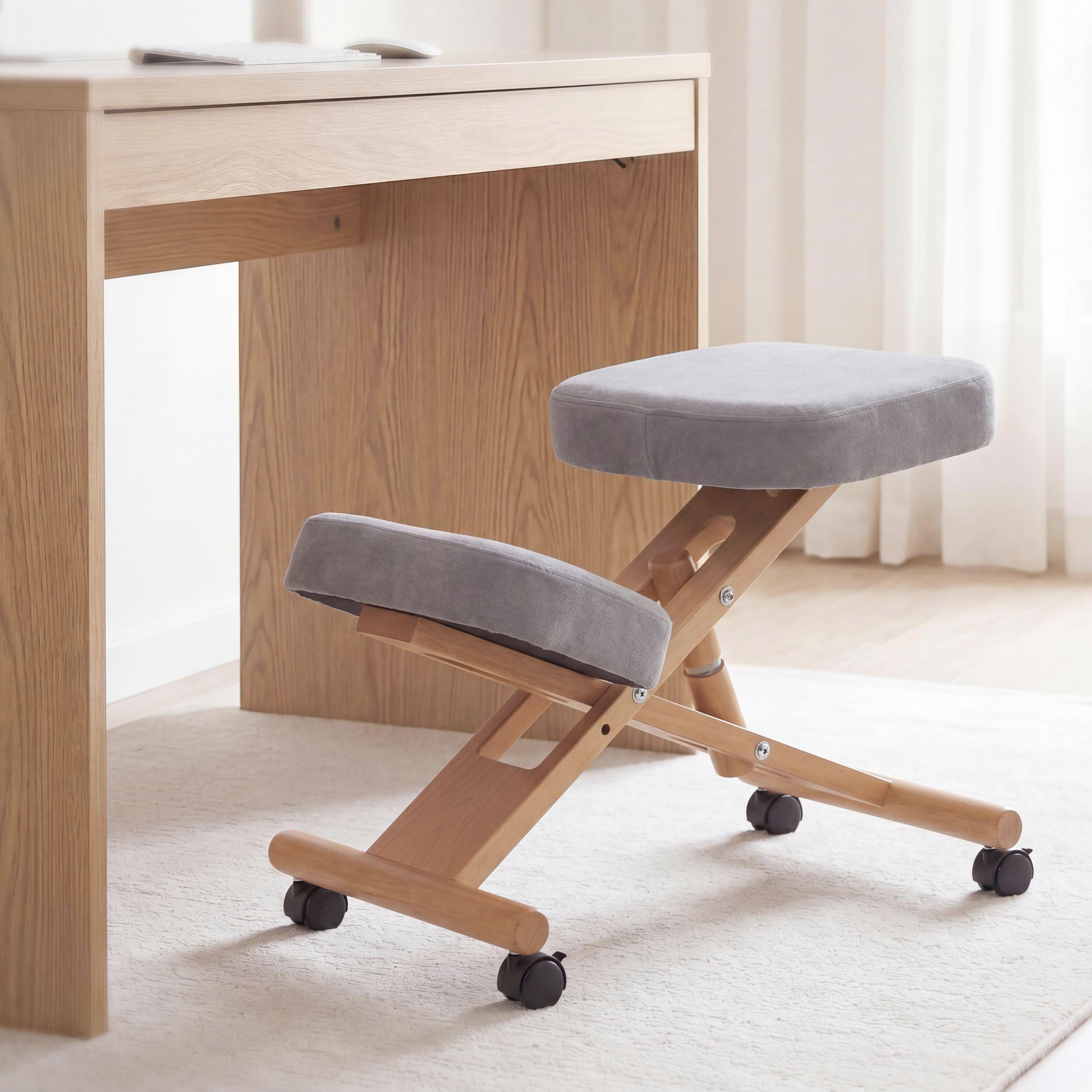 Kniestuhl MCW-Q46, Sitz-/Kniehocker h&ouml;henverstellbar Rollen Stoff/Textil (200g/m&sup2;) Holz ~ grau - Bild 1