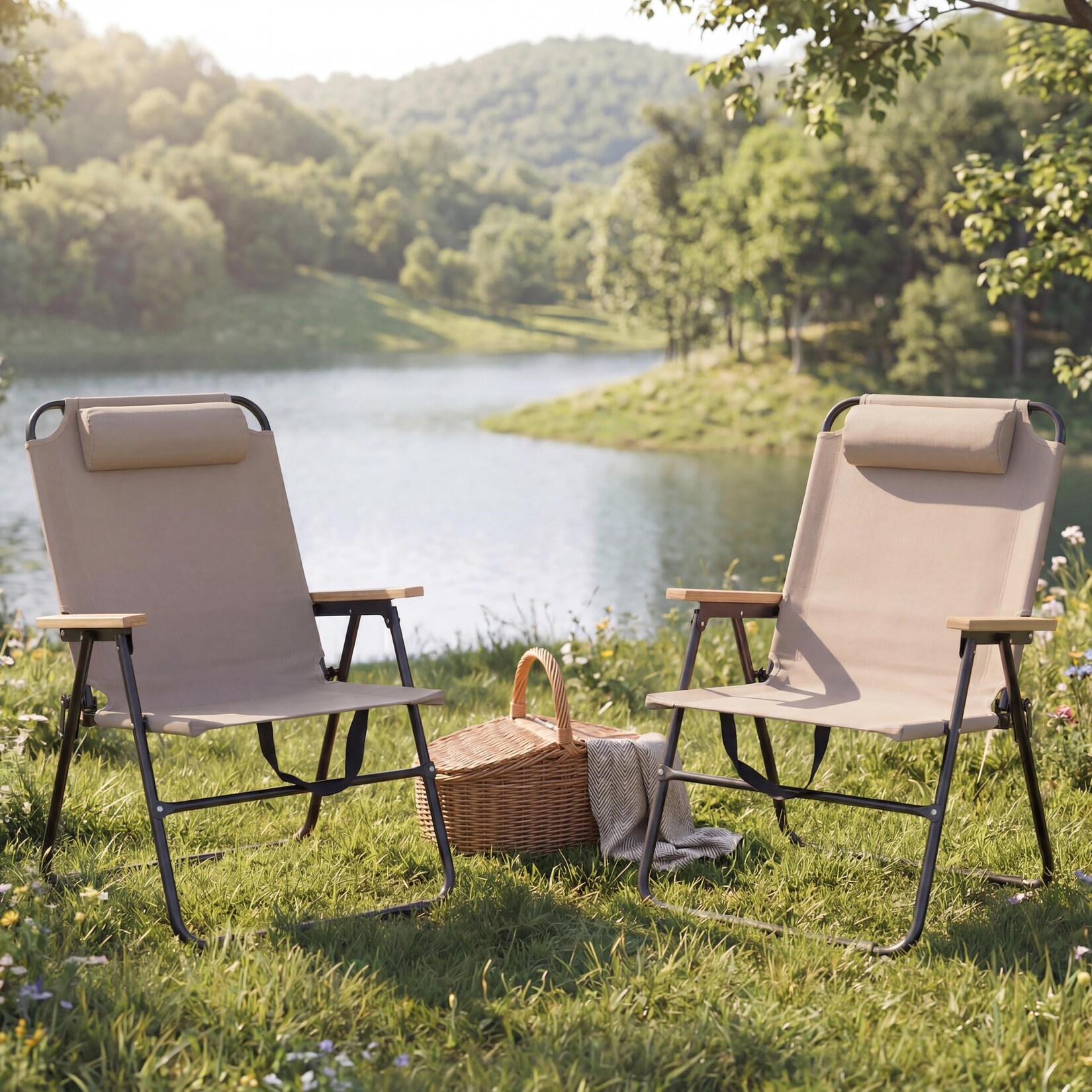 2er-Set Campingstuhl MCW-Q44, Gartenstuhl Balkonstuhl Freizeitstuhl, klappbar verstellbar Outdoor Metall Stoff ~ creme
