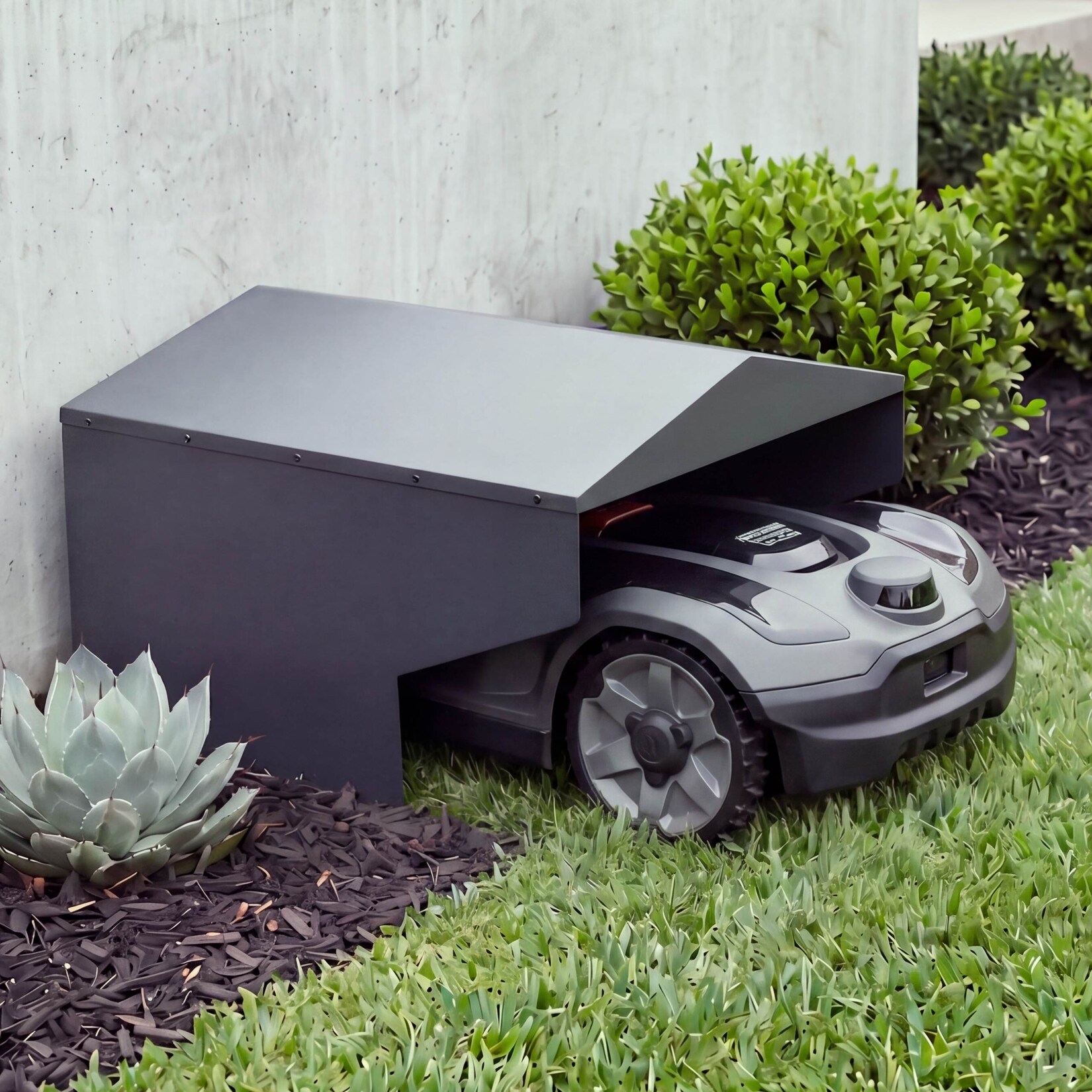 Mähroboter-Garage -Q71, Rasenroboter-Überdachung Dach Unterstand für Rasenmäher, Metall 42x57x70cm ~ anthrazit