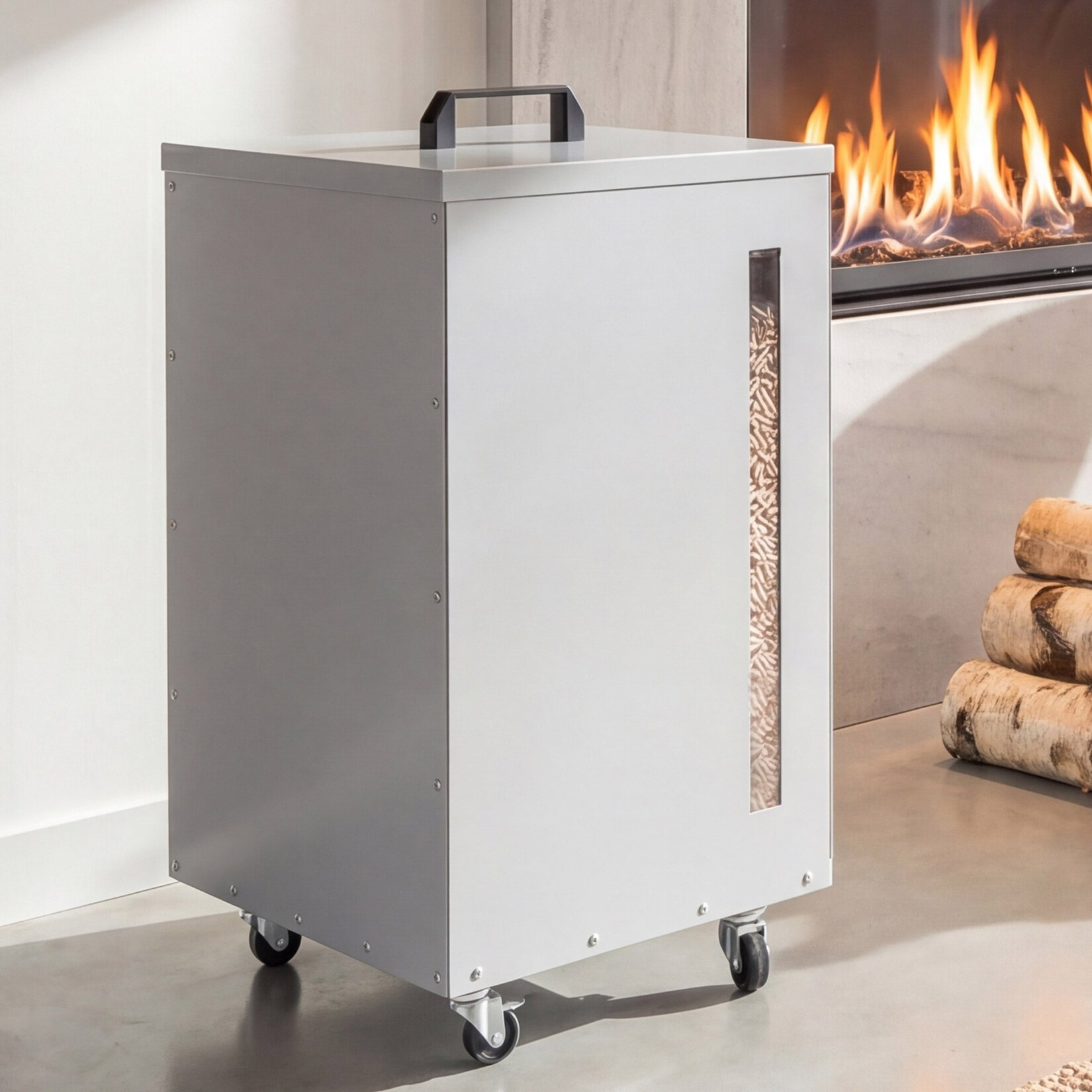 Pelletbehälter MCW-Q30, Pelletbox, Aufbewahrungsbox für z.B. Tierfutter, Sichtfenster Rollen 62x36x36cm ~ weiß-hellgrau