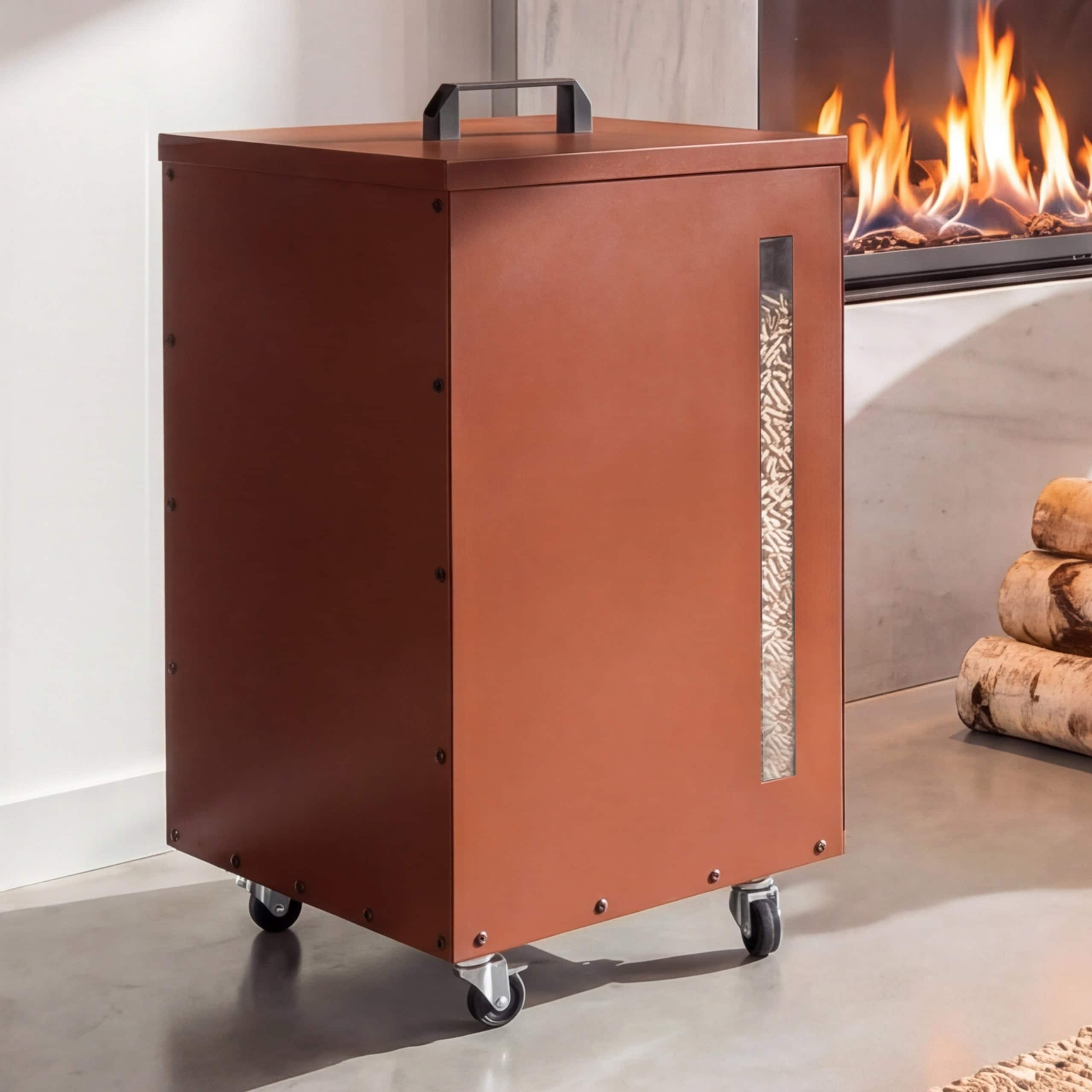 Pelletbeh&auml;lter MCW-Q30, Pelletbox, Aufbewahrungsbox f&uuml;r z.B. Tierfutter, Sichtfenster Rollen 62x36x36cm ~ kupferfarben - Bild 1
