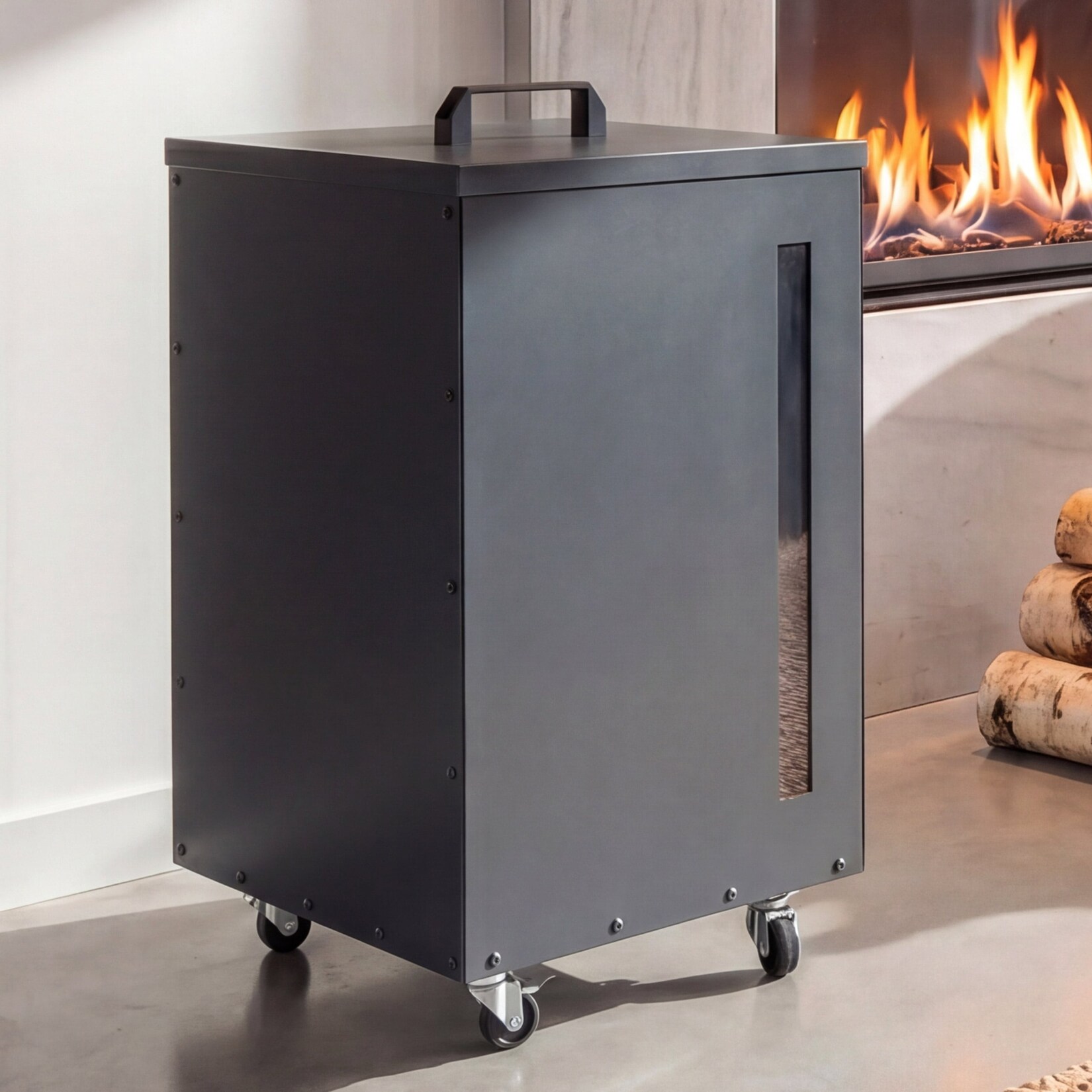 Pelletbehälter MCW-Q30, Pelletbox, Aufbewahrungsbox für z.B. Tierfutter, Sichtfenster Rollen 62x36x36cm ~ anthrazit