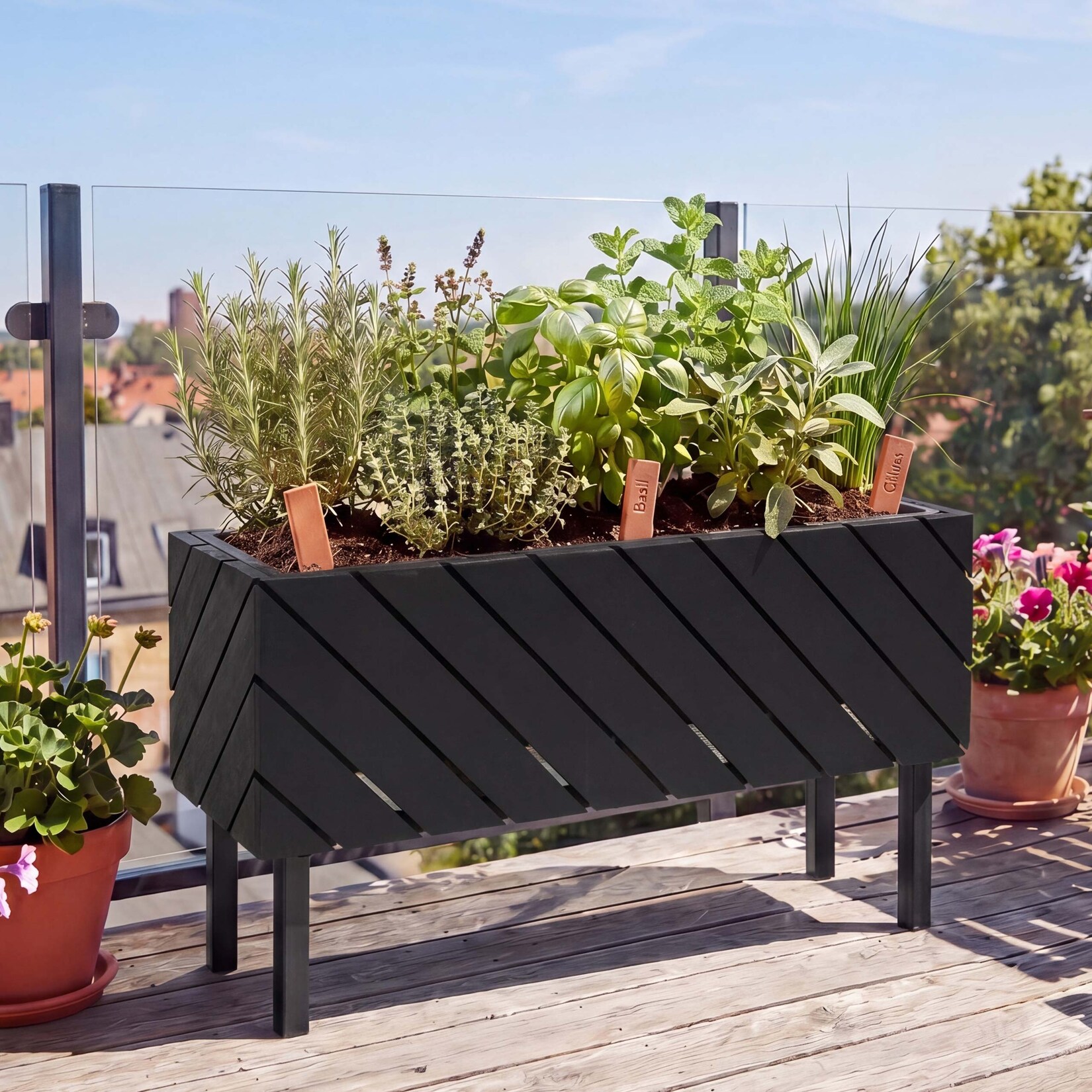 Pflanzkasten MVG-P87, Blumen-/Pflanzkübel Blumenkasten, In-/Outdoor Akazie Holz MVG-zertifiziert 36x62x22cm ~ schwarz