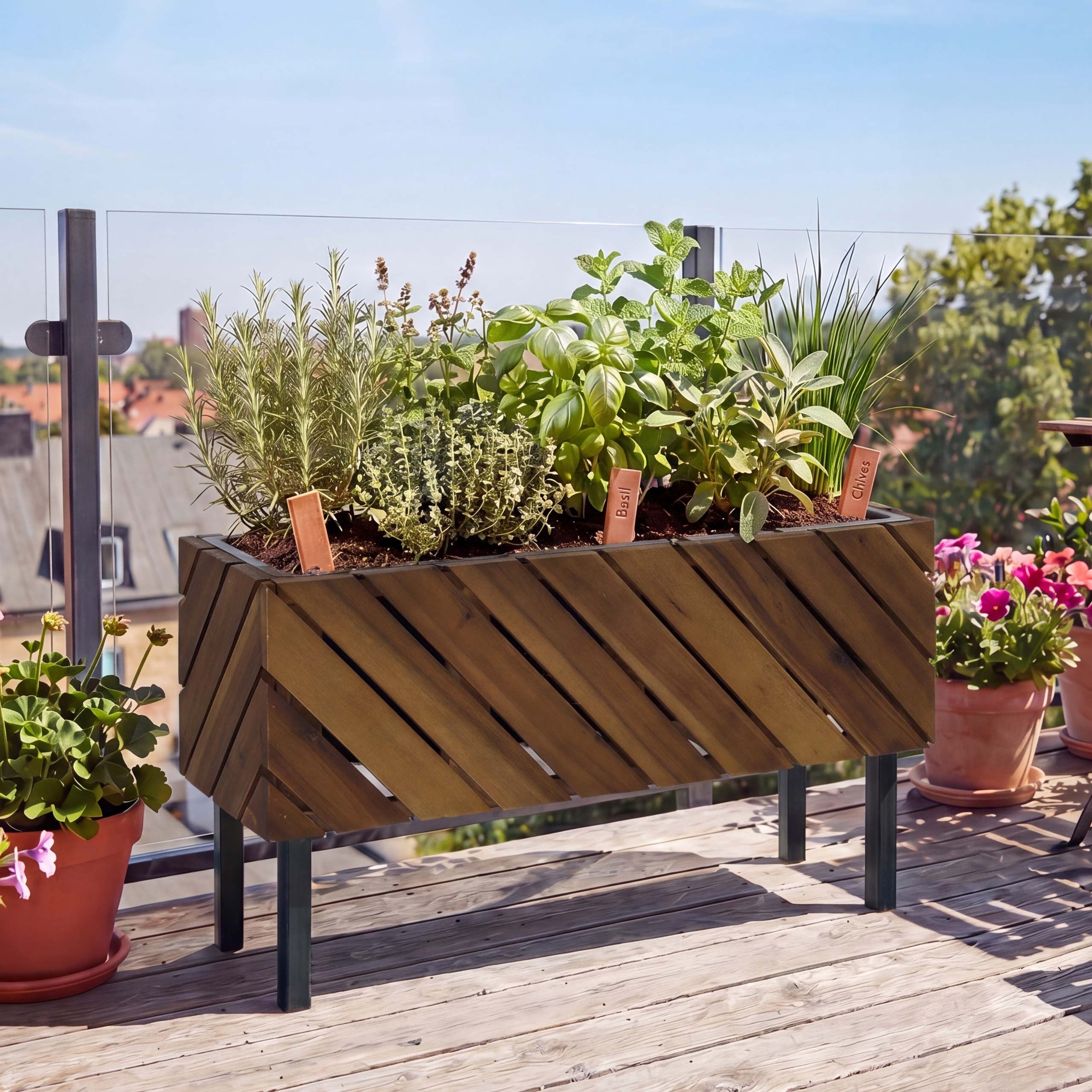 Pflanzkasten MCW-P87, Blumen-/Pflanzk&uuml;bel Blumenkasten, In-/Outdoor Akazie Holz MVG-zertifiziert 36x62x22cm ~ braun - Bild 1