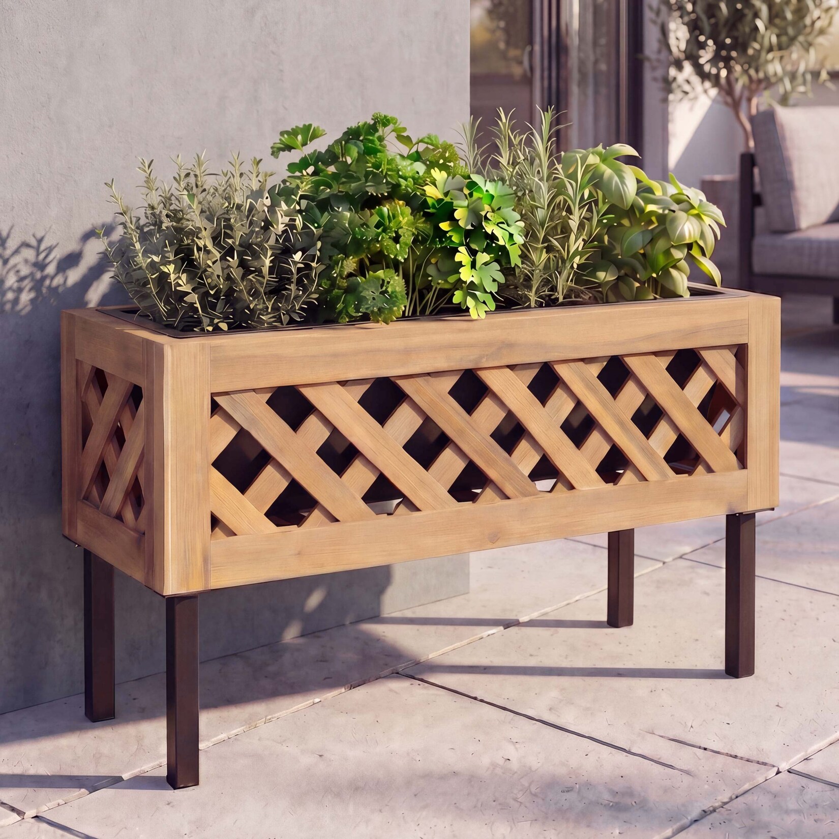 Pflanzkasten -P86, Blumen-/Pflanzkübel Blumenkasten, In-/Outdoor Akazie Holz MVG-zertifiziert 35x64x24cm ~ hellbraun