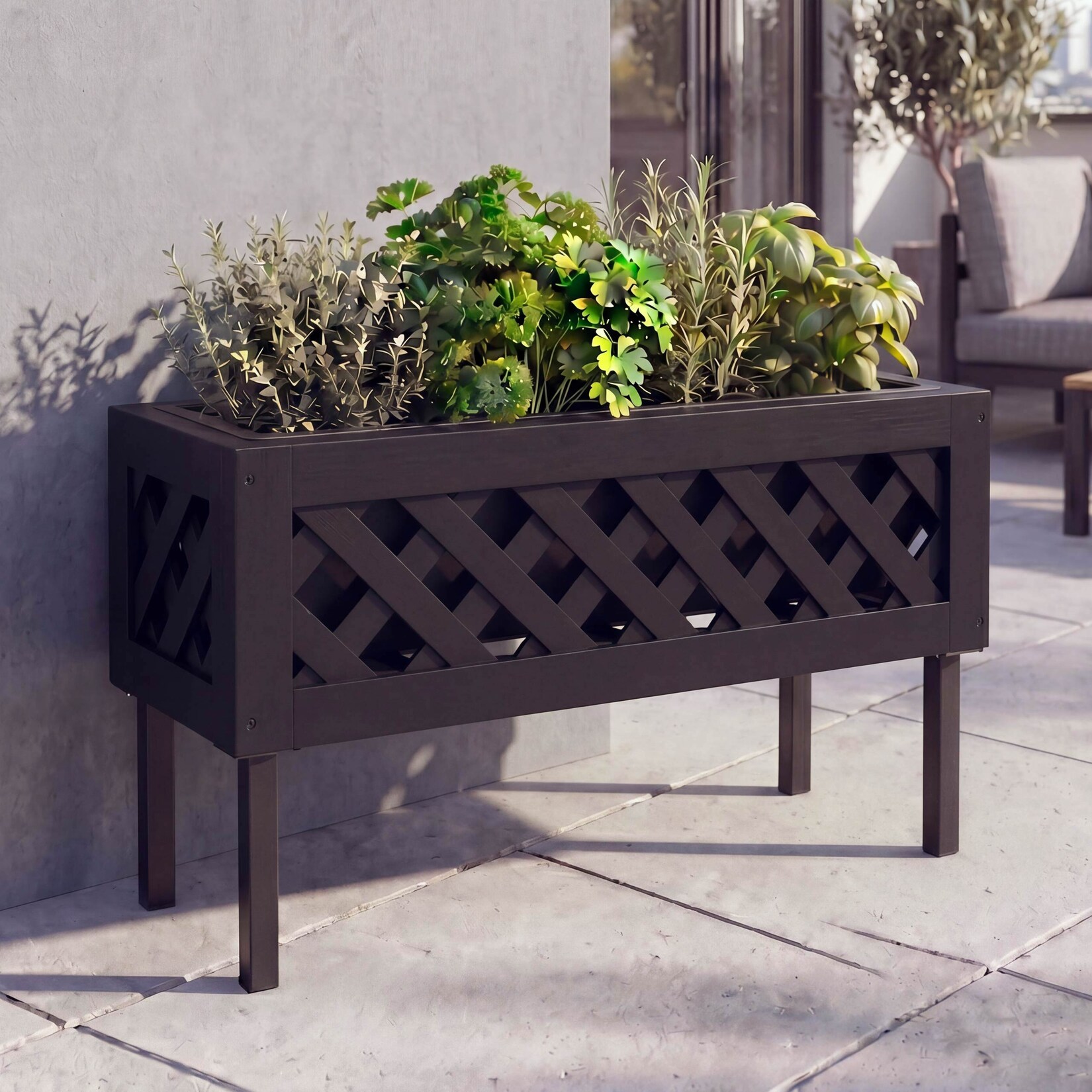 Pflanzkasten -P86, Blumen-/Pflanzkübel Blumenkasten, In-/Outdoor Akazie Holz MVG-zertifiziert 35x64x24cm ~ schwarz