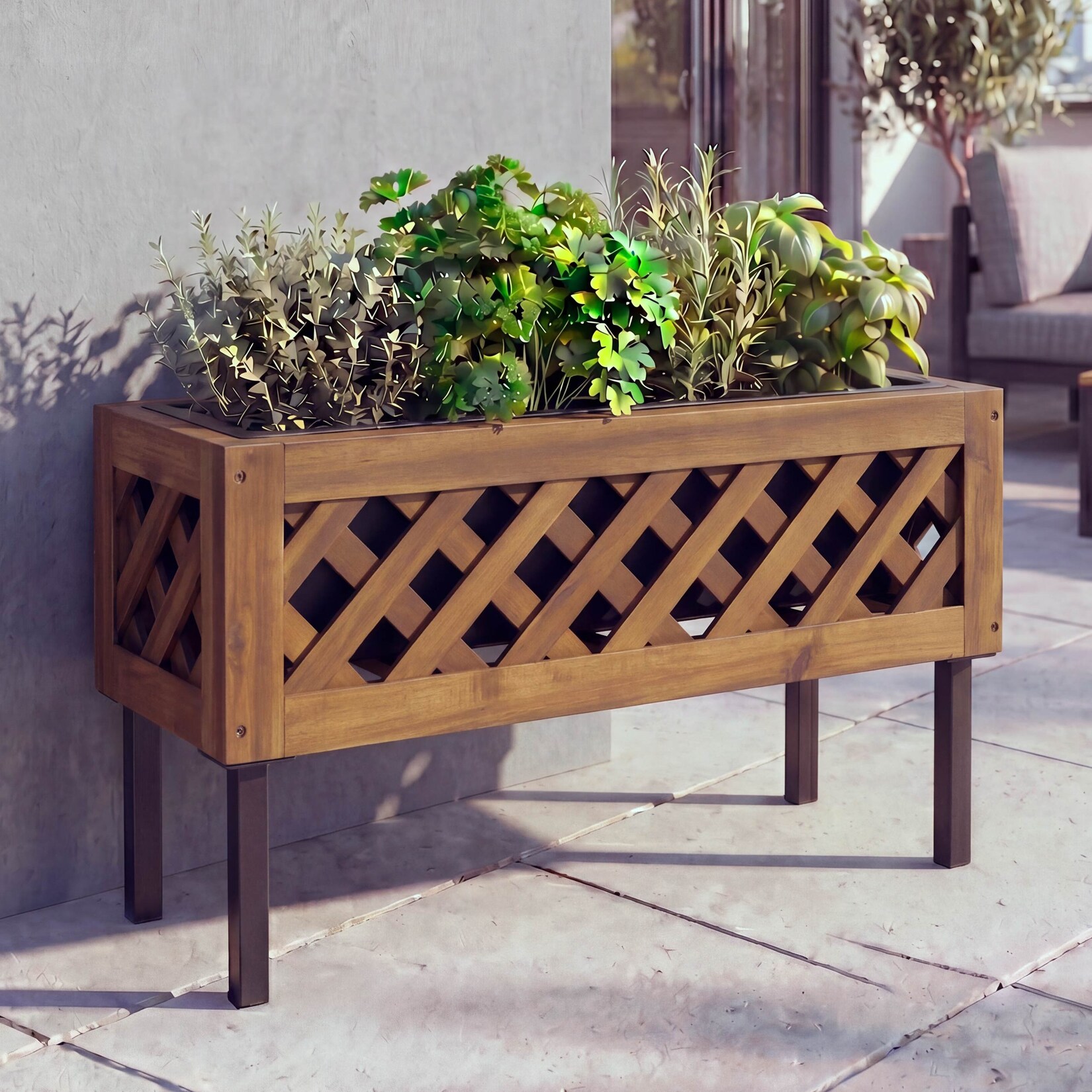 Pflanzkasten -P86, Blumen-/Pflanzkübel Blumenkasten, In-/Outdoor Akazie Holz MVG-zertifiziert 35x64x24cm ~ braun