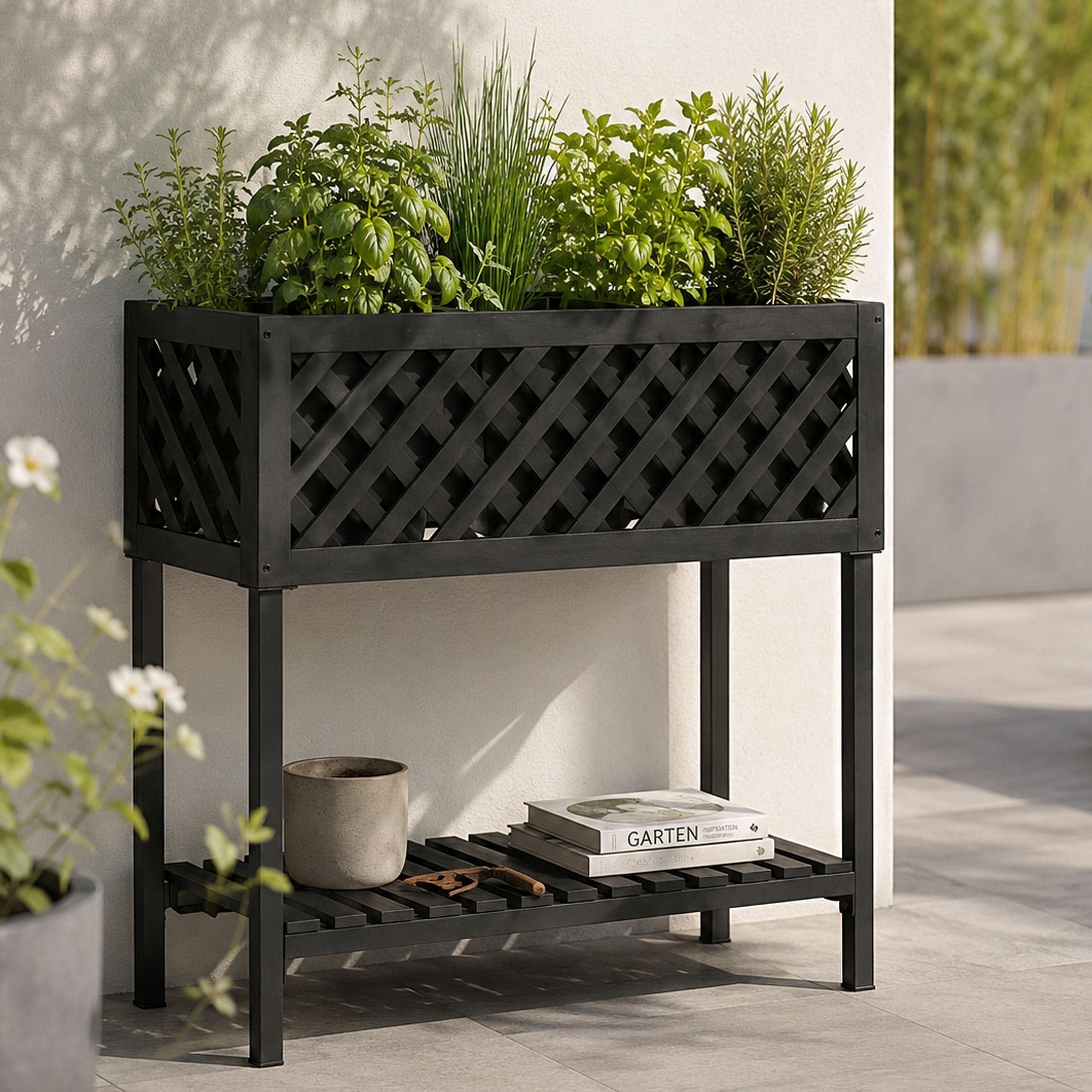 Pflanzkasten MCW-P86, Blumen-/Pflanzk&uuml;bel Blumenkasten, In-/Outdoor Akazie Holz MVG-zertifiziert 78x82x32cm ~ schwarz - Bild 1