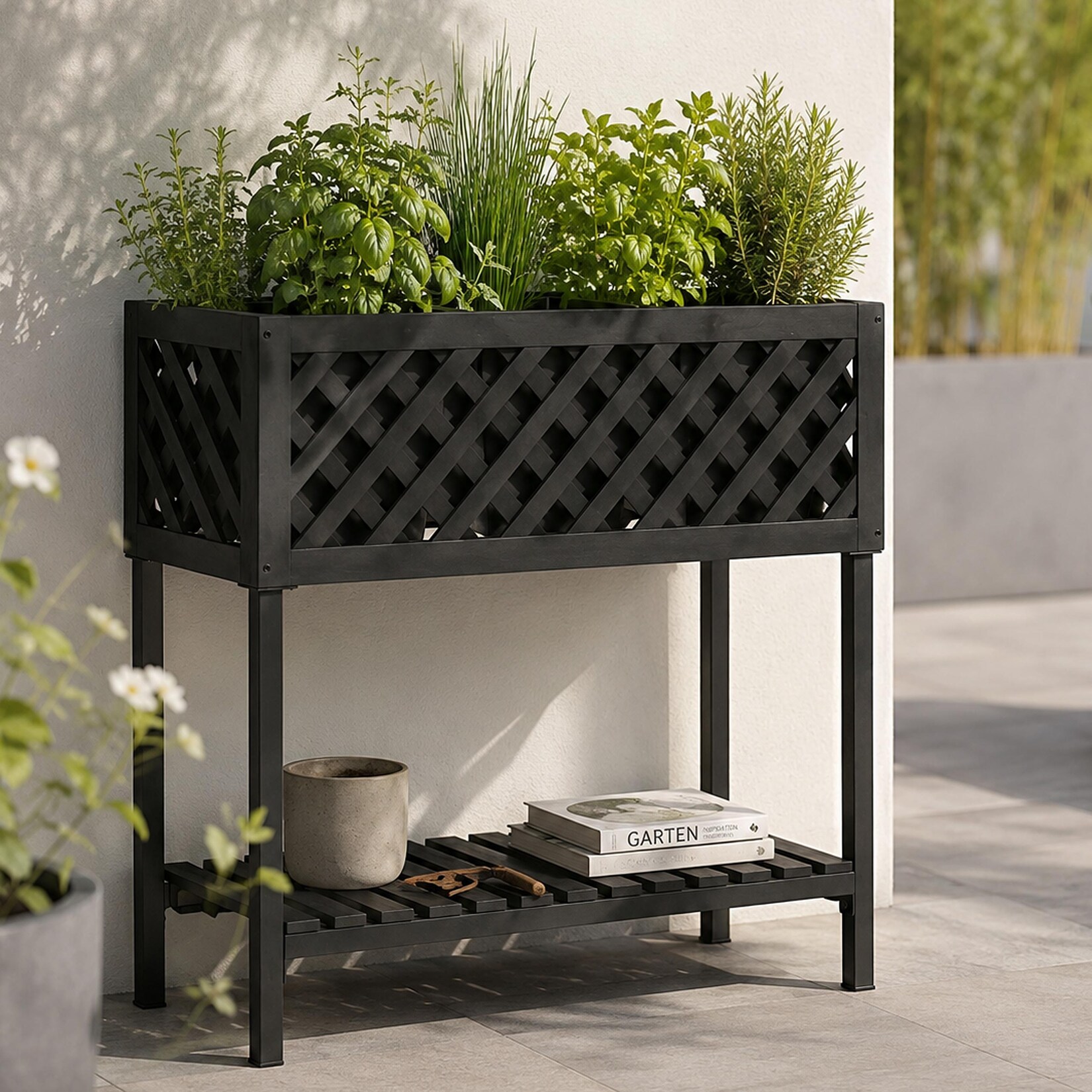 Pflanzkasten -P86, Blumen-/Pflanzkübel Blumenkasten, In-/Outdoor Akazie Holz MVG-zertifiziert 78x82x32cm ~ schwarz