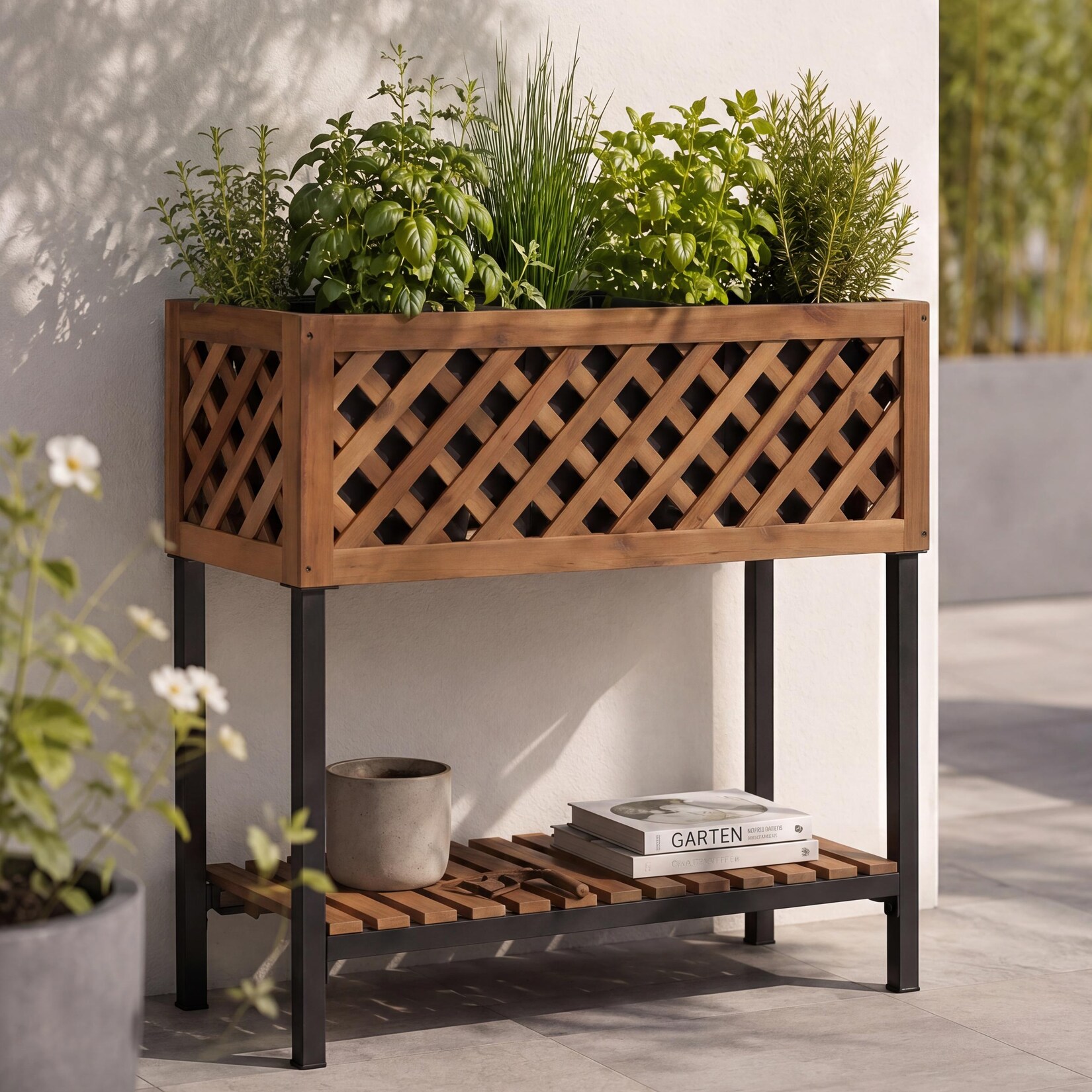 Pflanzkasten -P86, Blumen-/Pflanzkübel Blumenkasten, In-/Outdoor Akazie Holz MVG-zertifiziert 78x82x32cm ~ braun