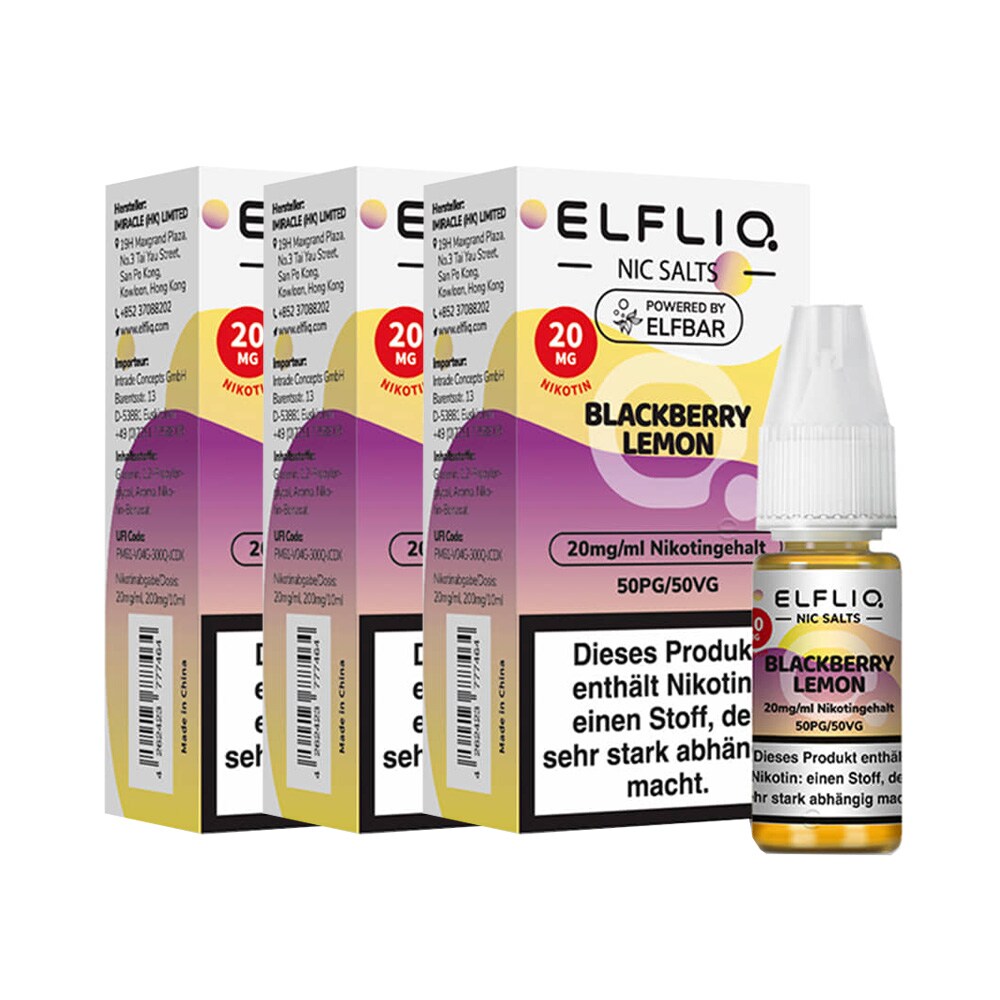ELFBAR ELFLIQ - Blackberry Lemon Nicotine Salt Liquid 10ml 2.0% 3er Pack - Bild 1
