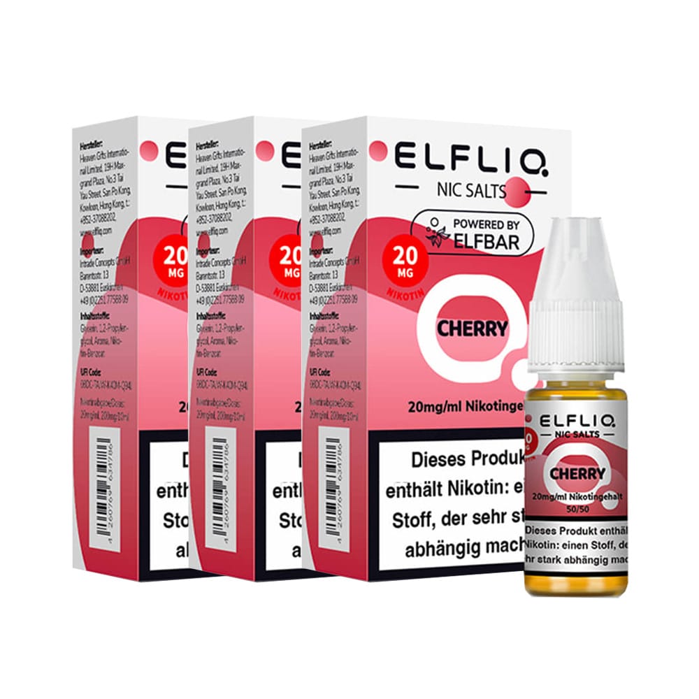 ELFBAR ELFLIQ - Cherry Nicotine Salt Liquid 10ml 2.0% 3er Pack - Bild 1