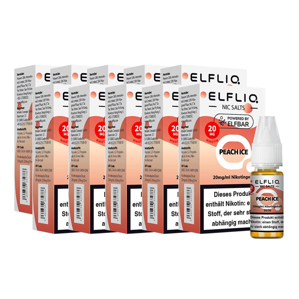 ELFBAR ELFLIQ - Peach Ice Nicotine Salt Liquid 10ml 2.0% 10er Pack - Bild 1