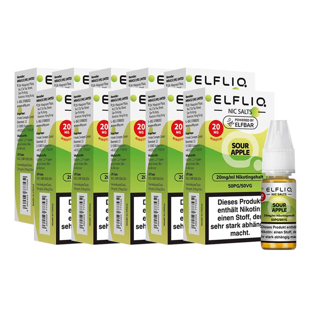 ELFBAR ELFLIQ - Sour Apple Nicotine Salt Liquid 10ml 2.0% 10er Pack - Bild 1