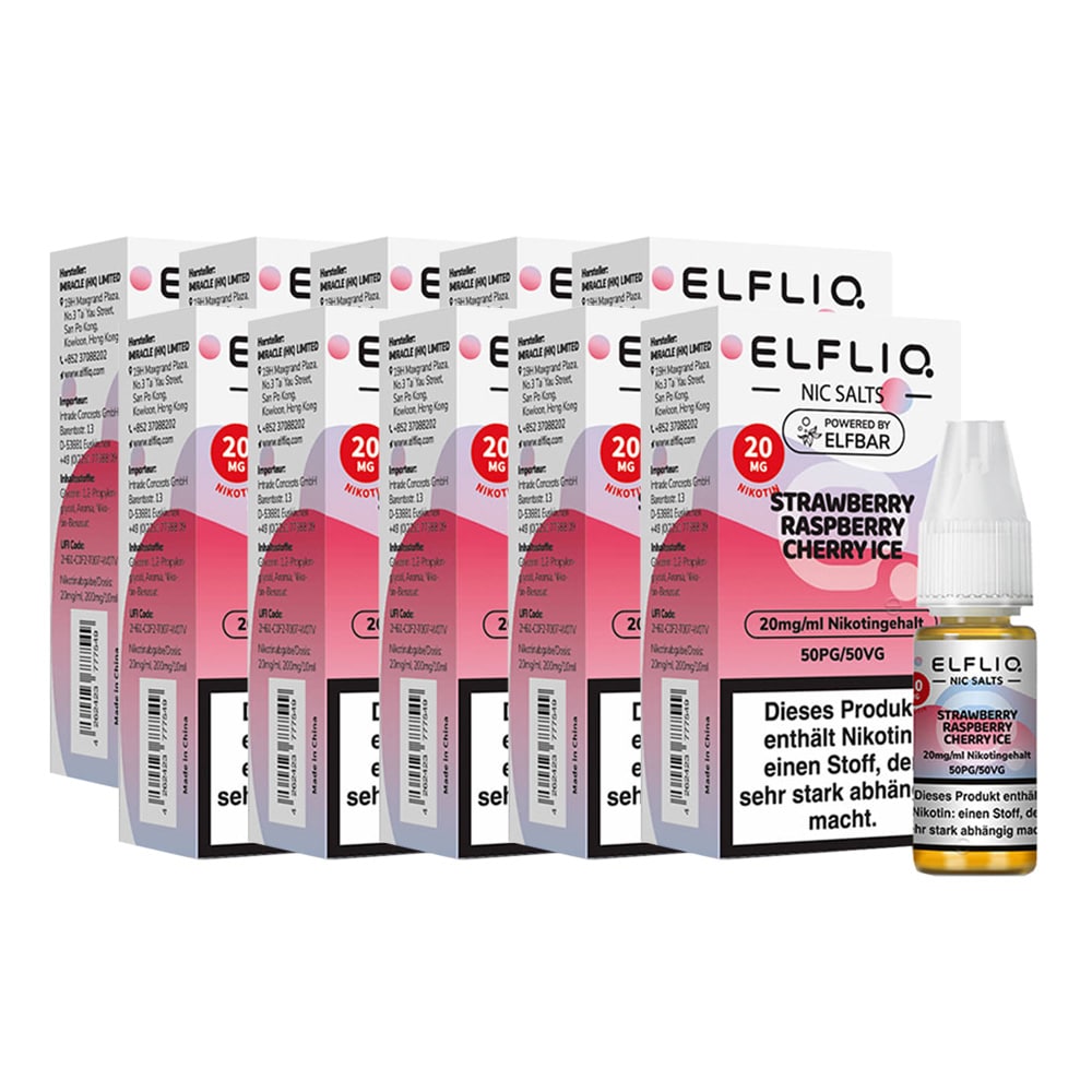 ELFBAR ELFLIQ - Strawberry Raspberry Cherry Ice Nicotine Salt Liquid 10ml 2.0% 10er Pack - Bild 1