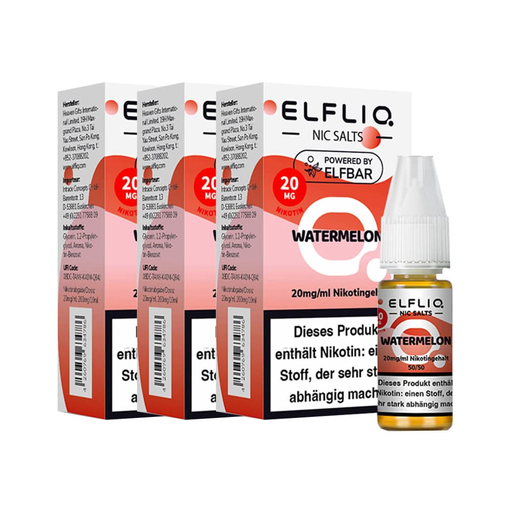 ELFBAR ELFLIQ - Watermelon Nicotine Salt Liquid 10ml 2.0% 3er Pack - Bild 1
