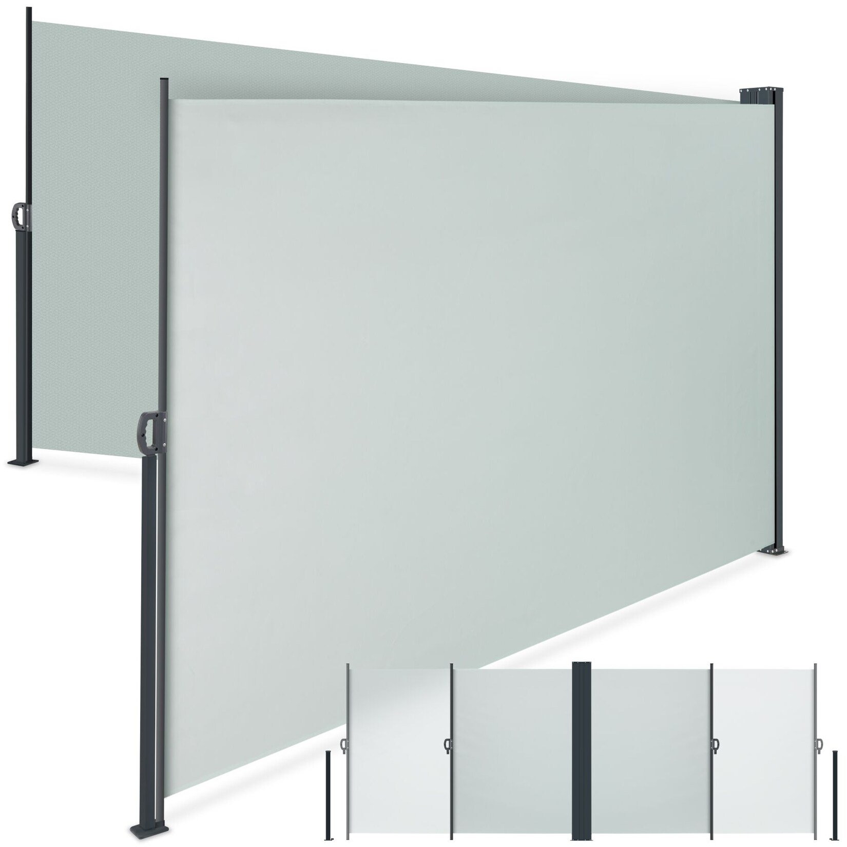 tectake® Doppel-Seitenmarkise, 160 x 600 cm, Schutz vor Sonne und Wind, ausziehbar, mit Aufrollmechanismus