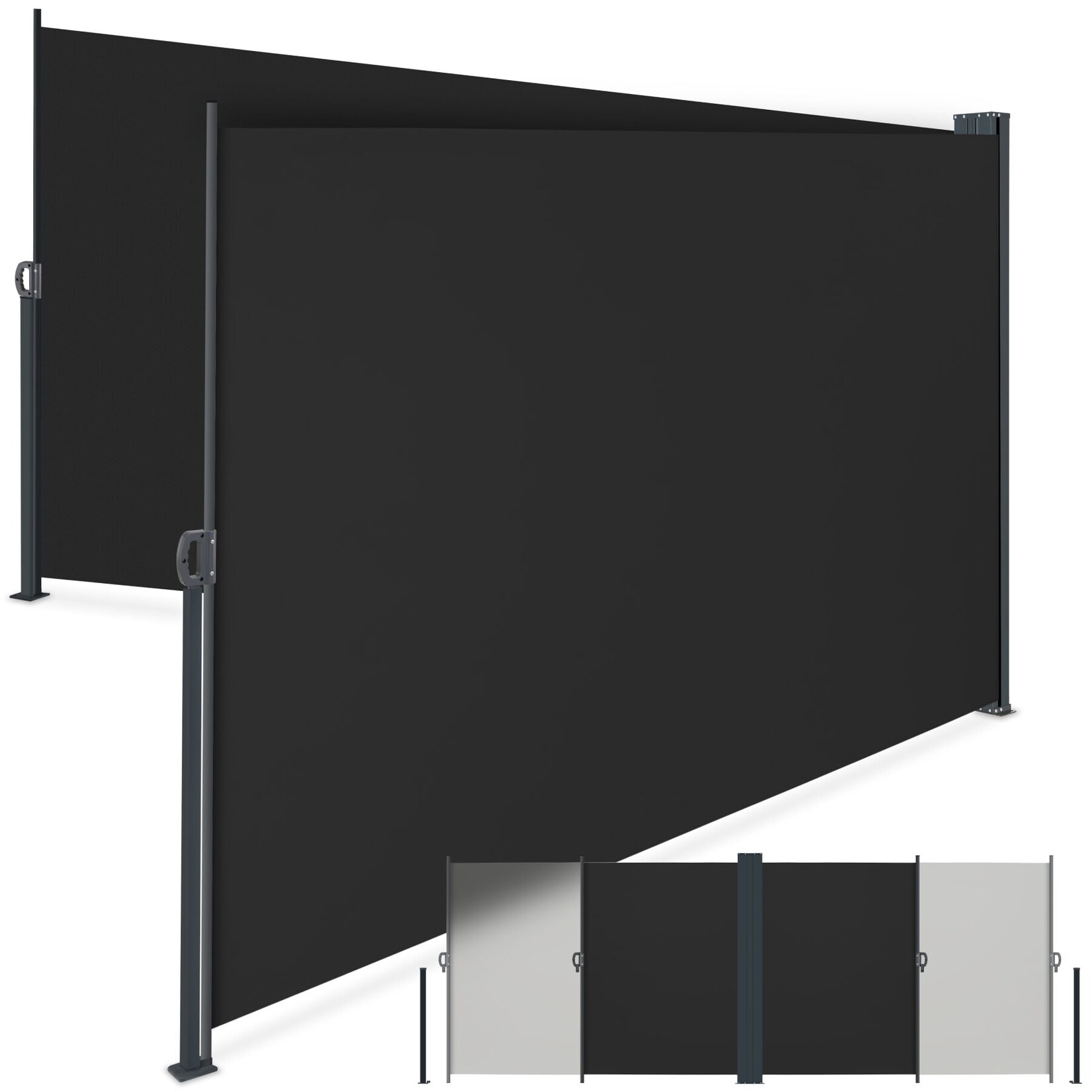 tectake® Doppel-Seitenmarkise, 200 x 600 cm, Schutz vor Sonne und Wind, ausziehbar, mit Aufrollmechanismus