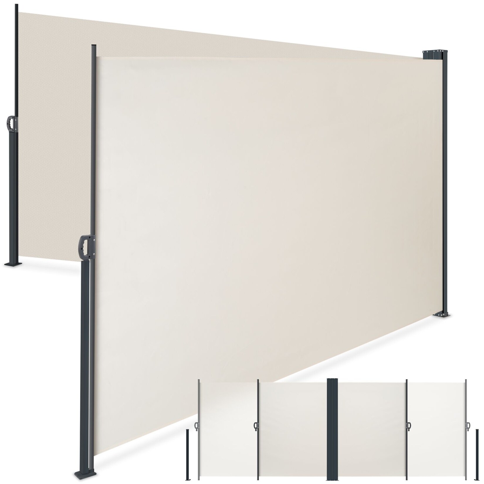 tectake® Doppel-Seitenmarkise, 180 x 600 cm, Schutz vor Sonne und Wind, ausziehbar, mit Aufrollmechanismus