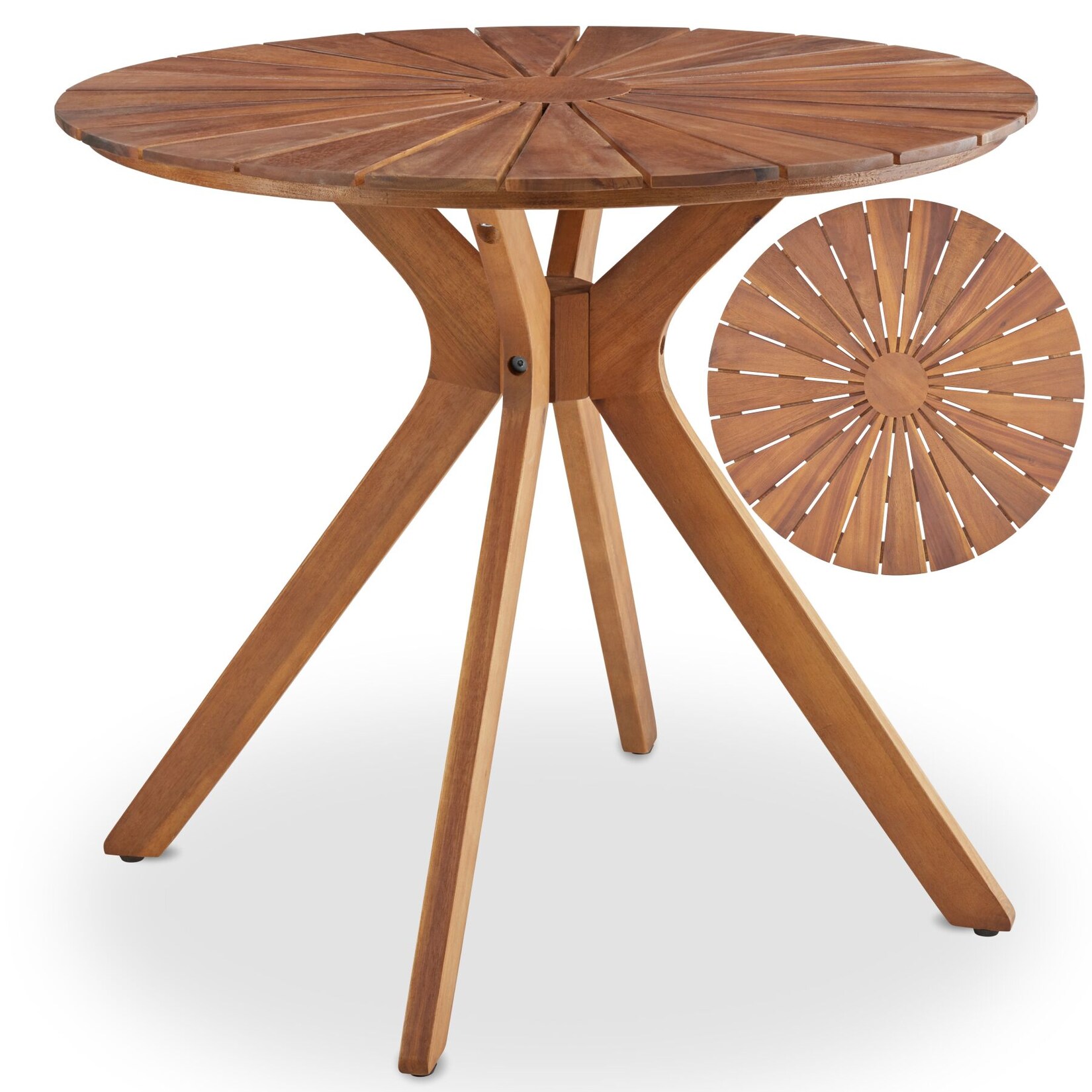 tectake® Gartentisch, rund, Tischplatte mit Sonnenmuster, X-förmiges Gestell, 70 x 70 x 62 cm
