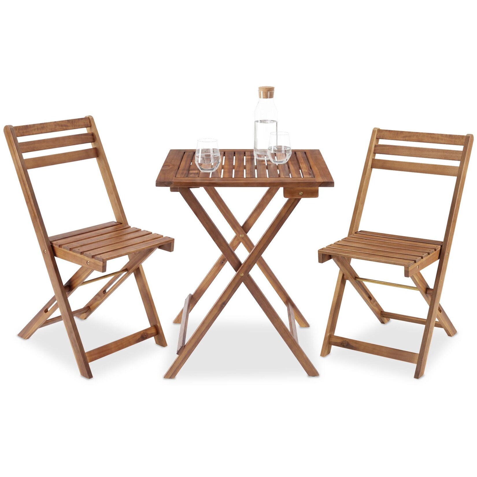 tectake® Bistroset, klappbar, für 2 Personen, vormontiert, massives Akazienholz